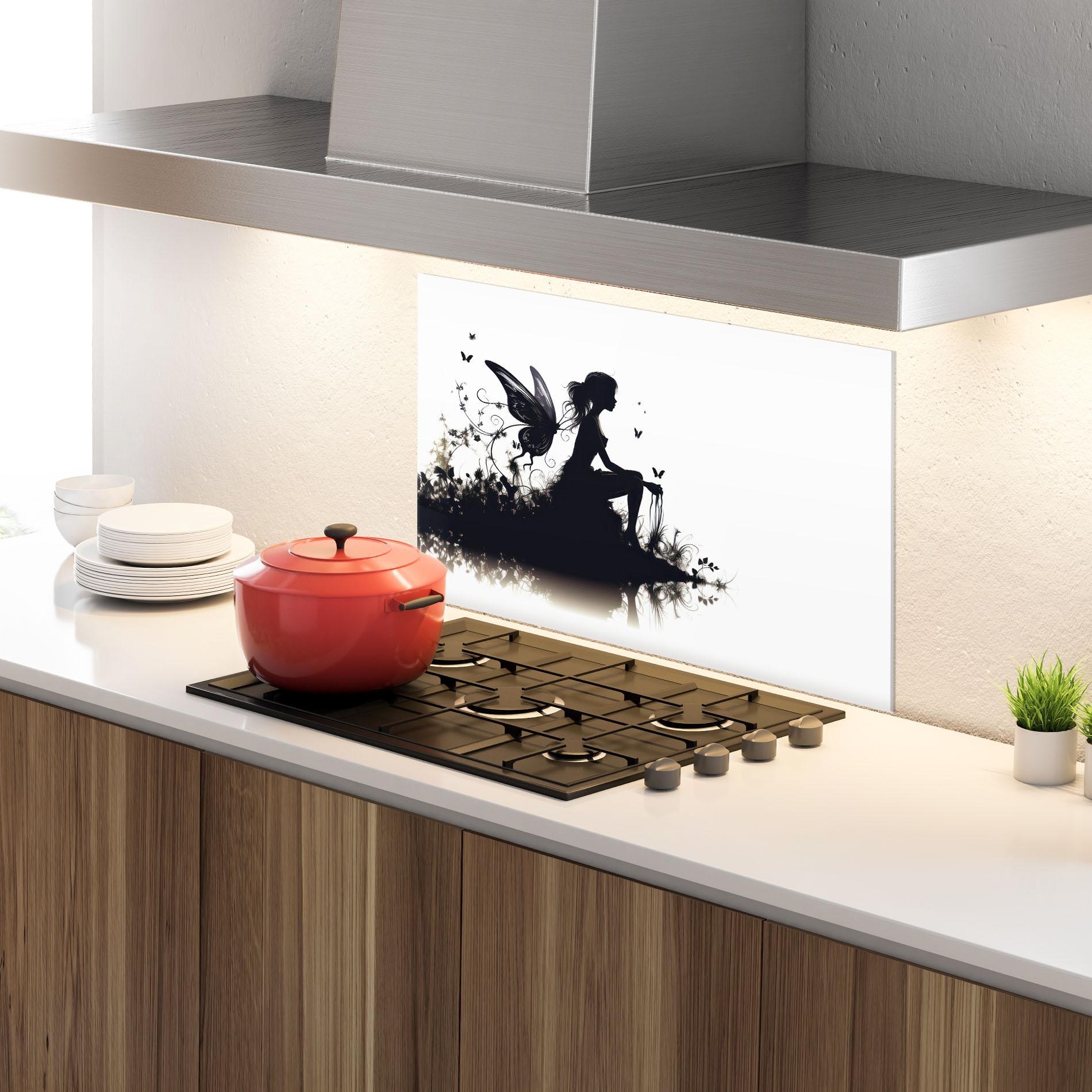 Konyhai üveg hátfal Butterfly Woman Shilouette mockup 4