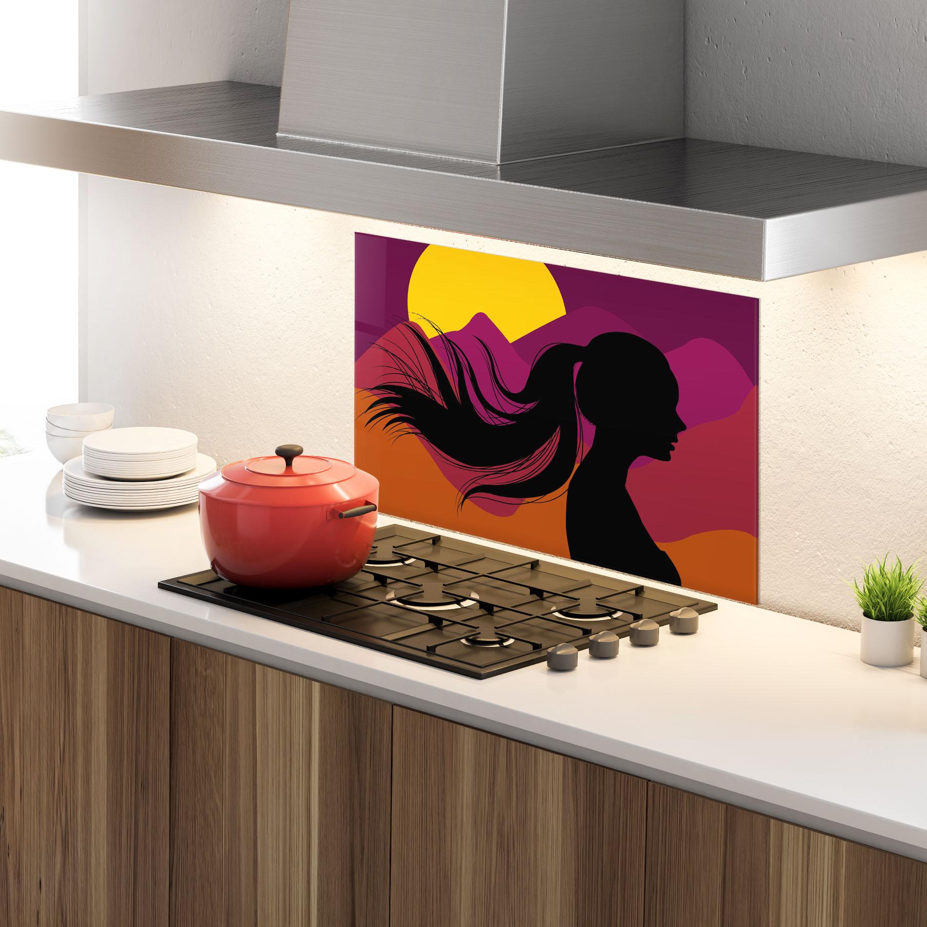 Konyhai üveg hátfal Long Hair Silhouette mockup 4