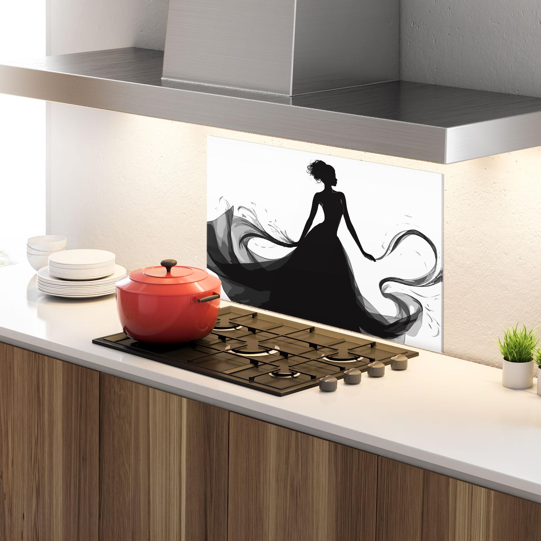 Konyhai üveg hátfal Pretty Black Dress mockup 4