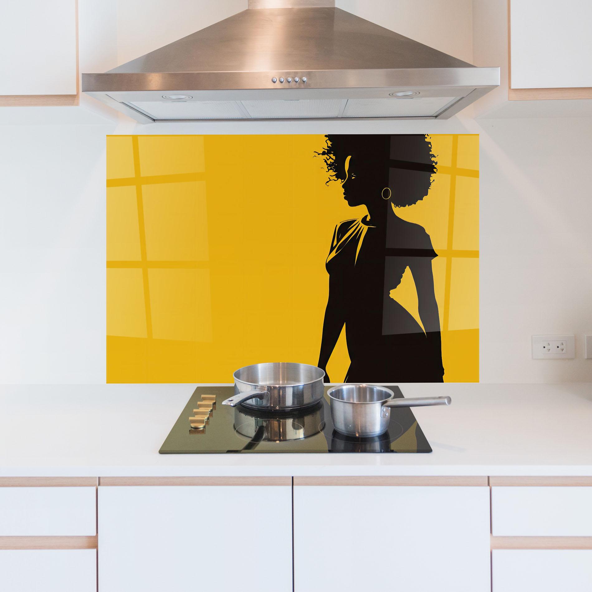 Konyhai üveg hátfal Afro Woman Shilouette mockup 5