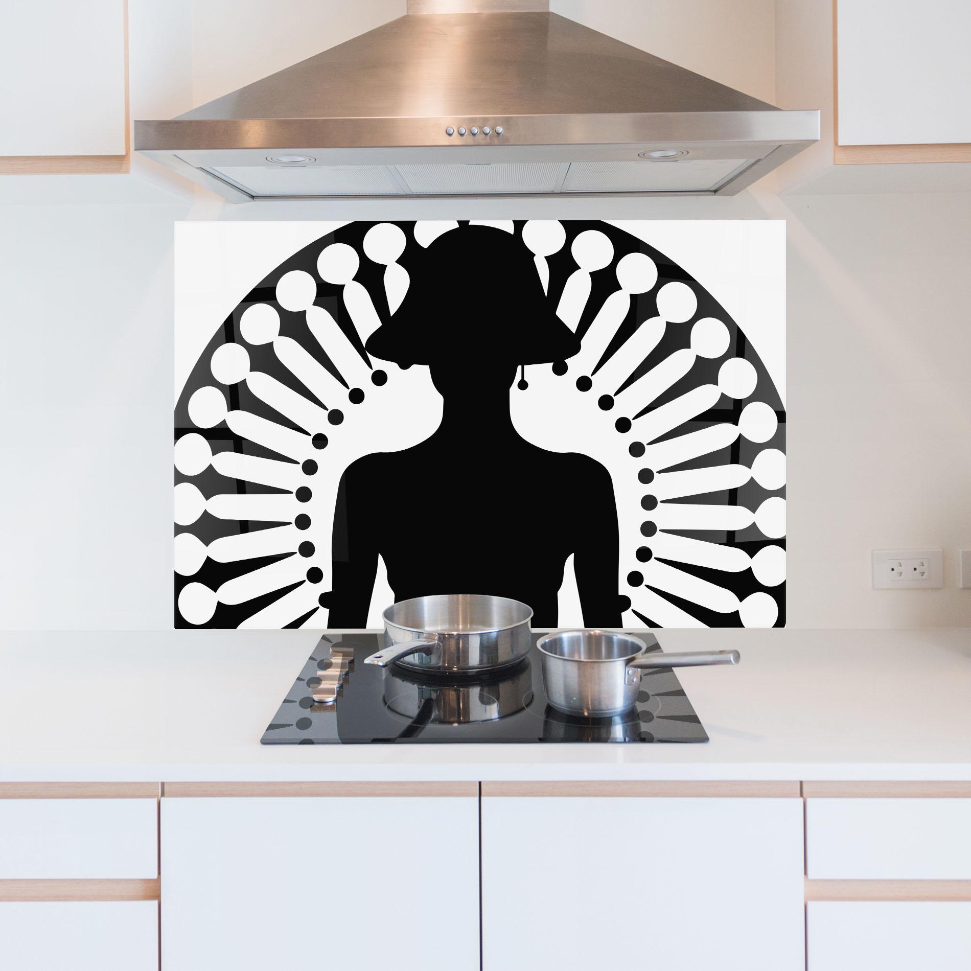 Konyhai üveg hátfal Black Shilouette Lady mockup 5