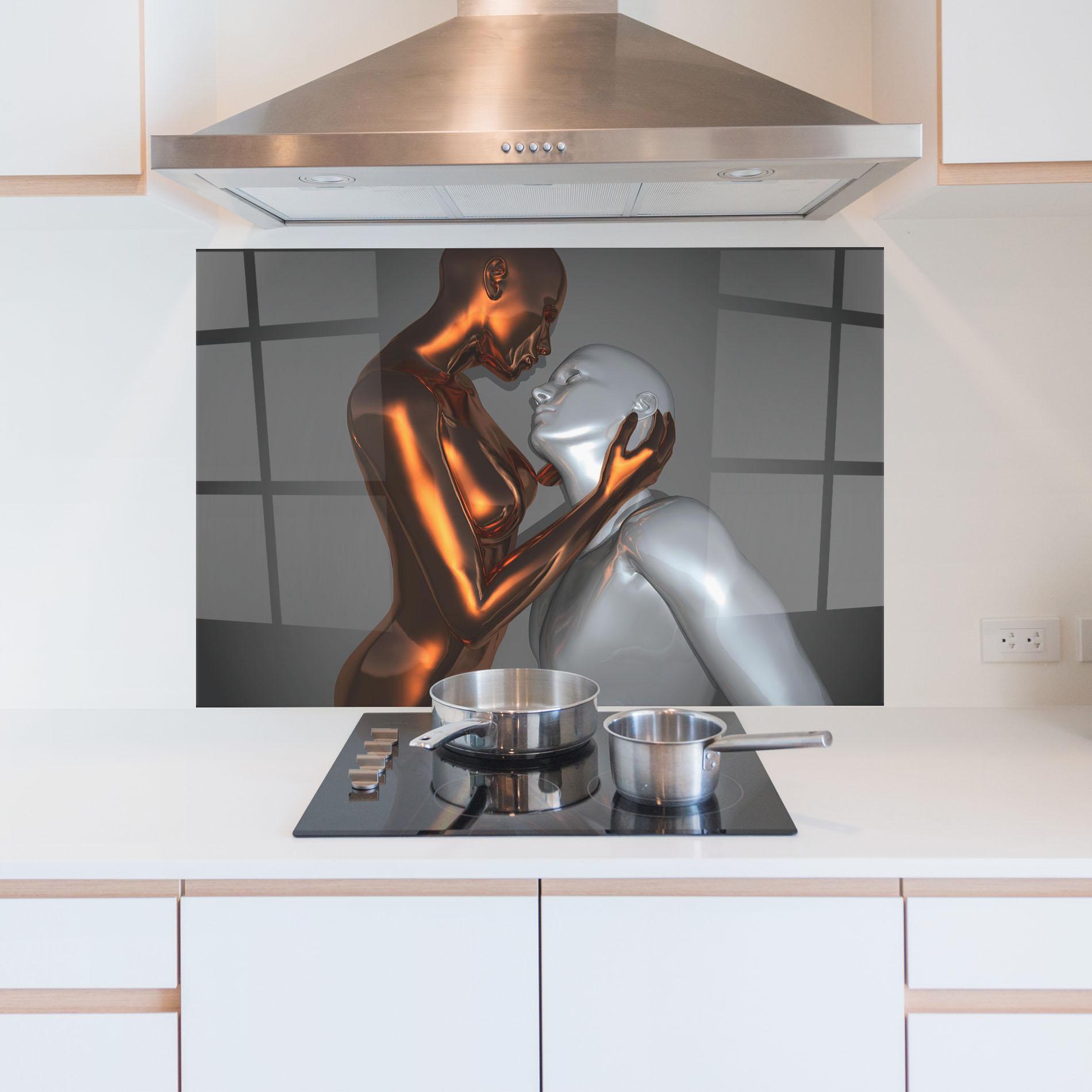 Konyhai üveg hátfal Gold Silver Couple mockup 5