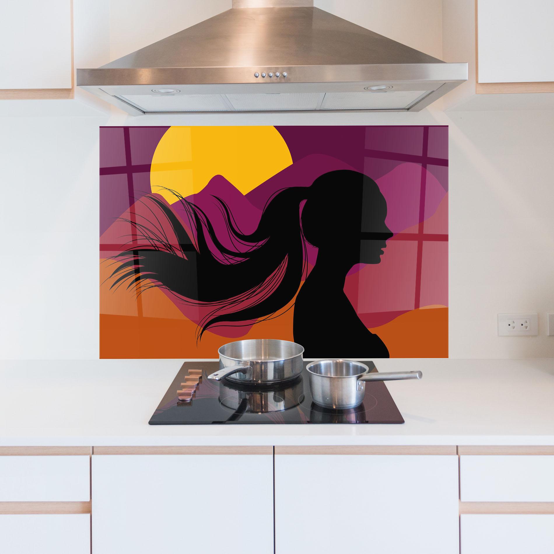 Konyhai üveg hátfal Long Hair Silhouette mockup 5