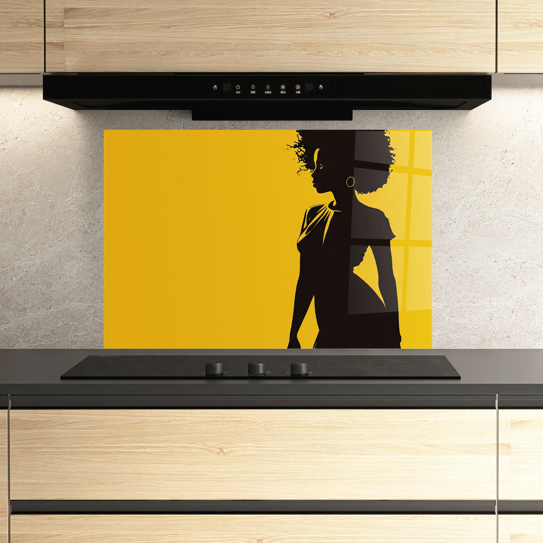 Konyhai üveg hátfal Afro Woman Shilouette mockup 3