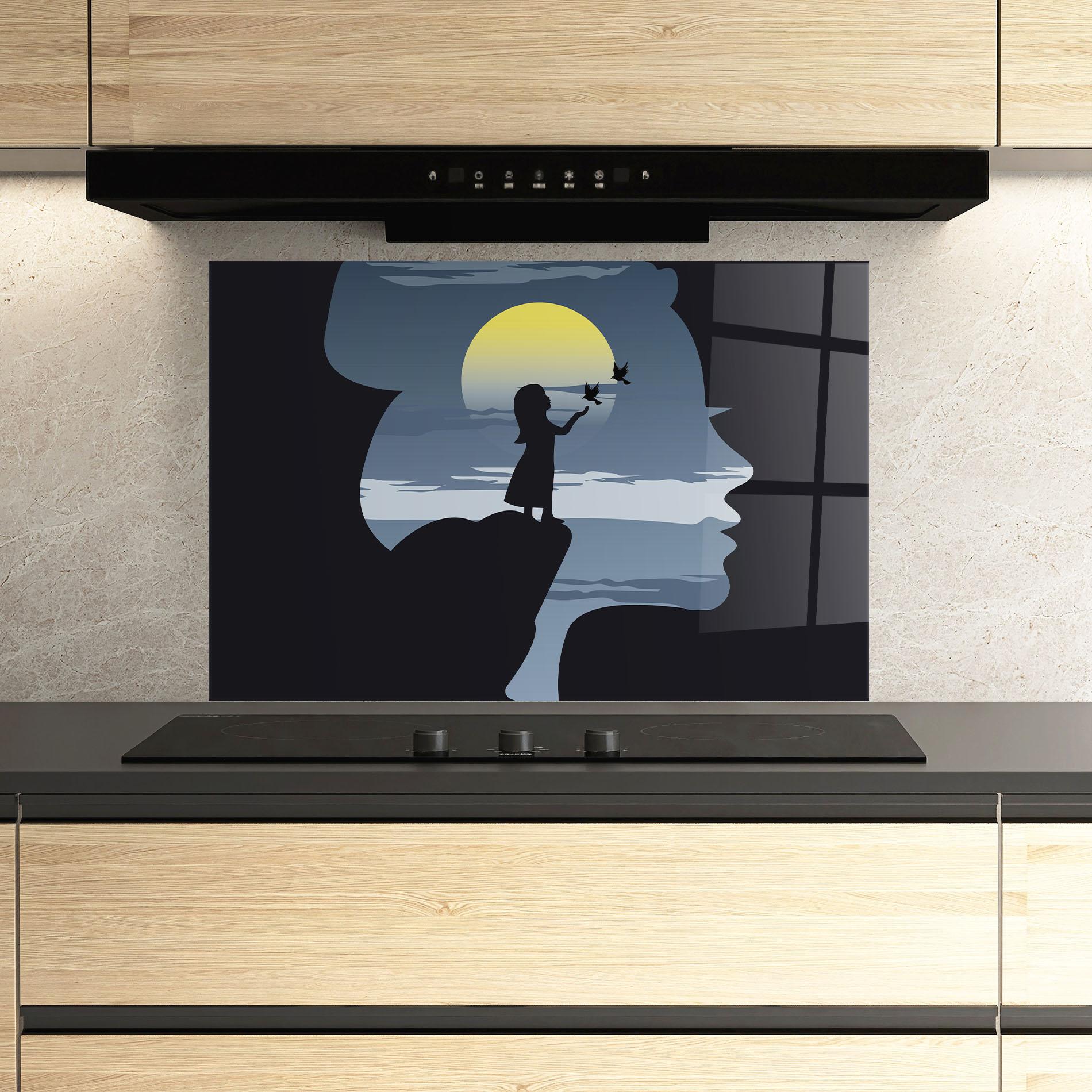 Konyhai üveg hátfal Little Girl Birds mockup 3