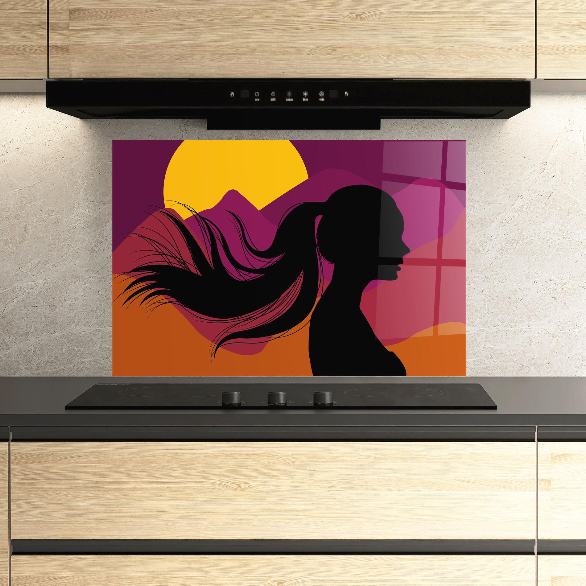Konyhai üveg hátfal Long Hair Silhouette mockup 3