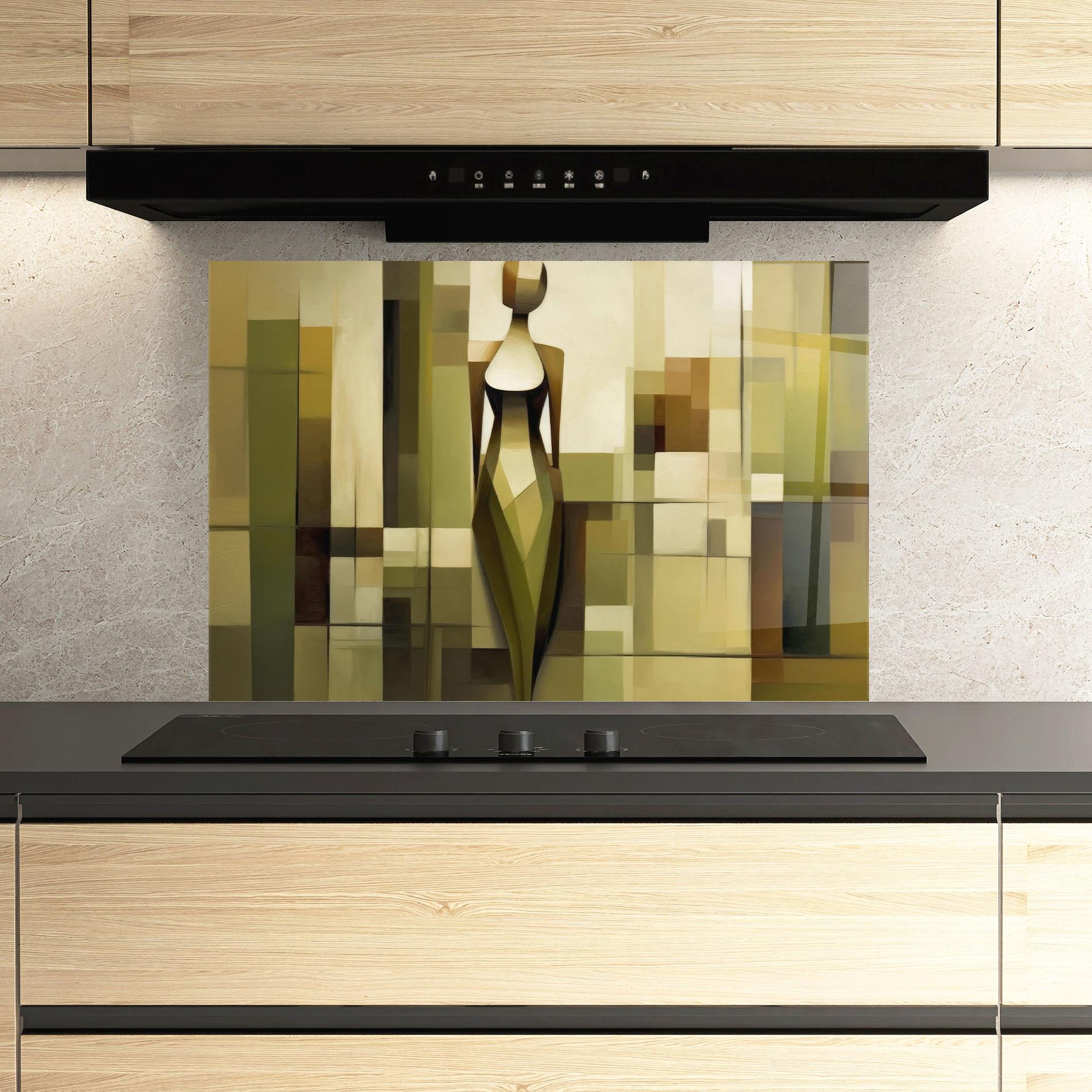 Konyhai üveg hátfal Olive Green Shilouete mockup 3