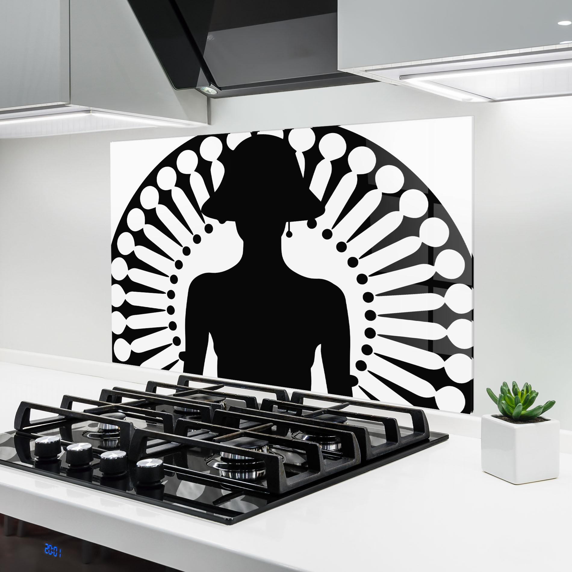 Konyhai üveg hátfal Black Shilouette Lady mockup 6