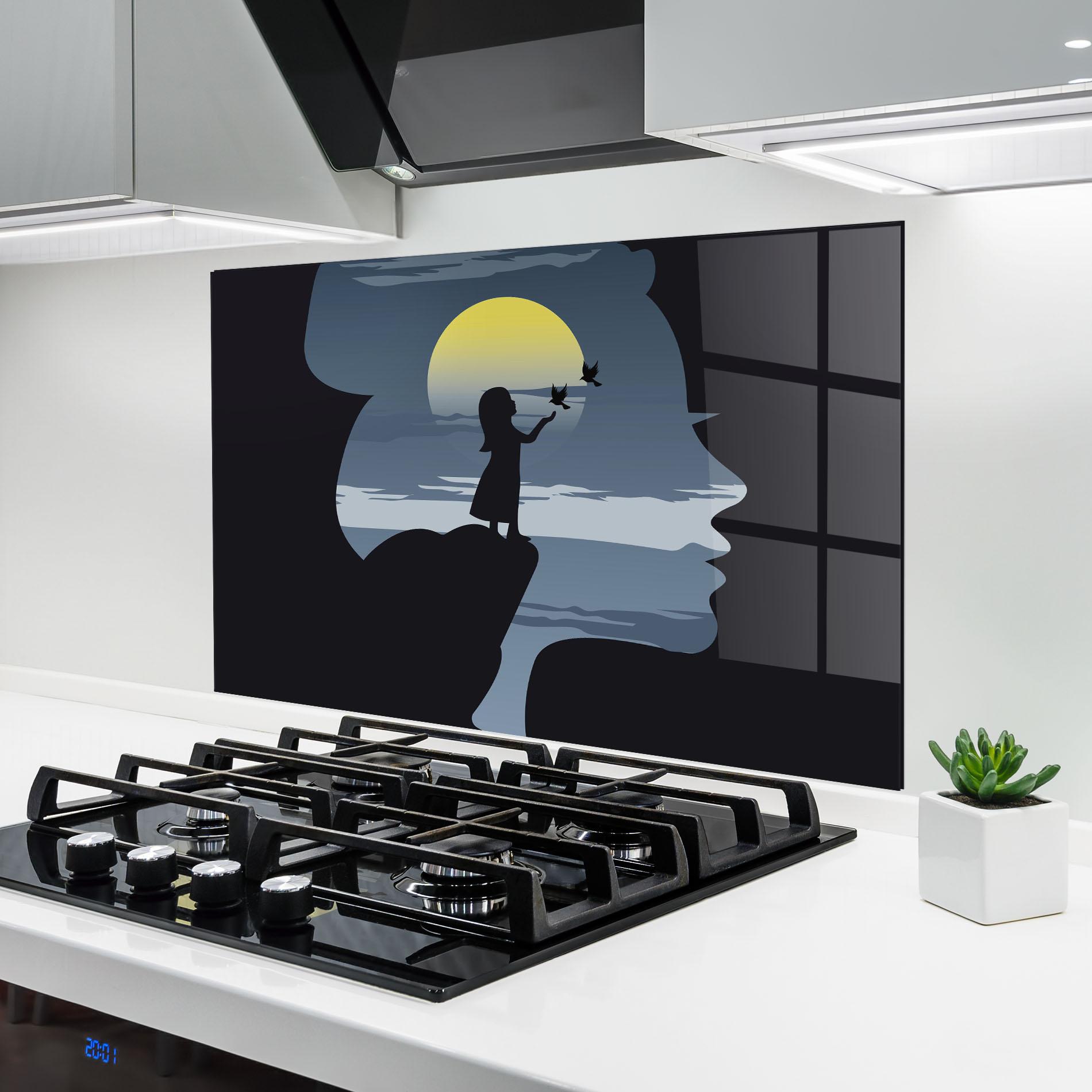 Konyhai üveg hátfal Little Girl Birds mockup 6