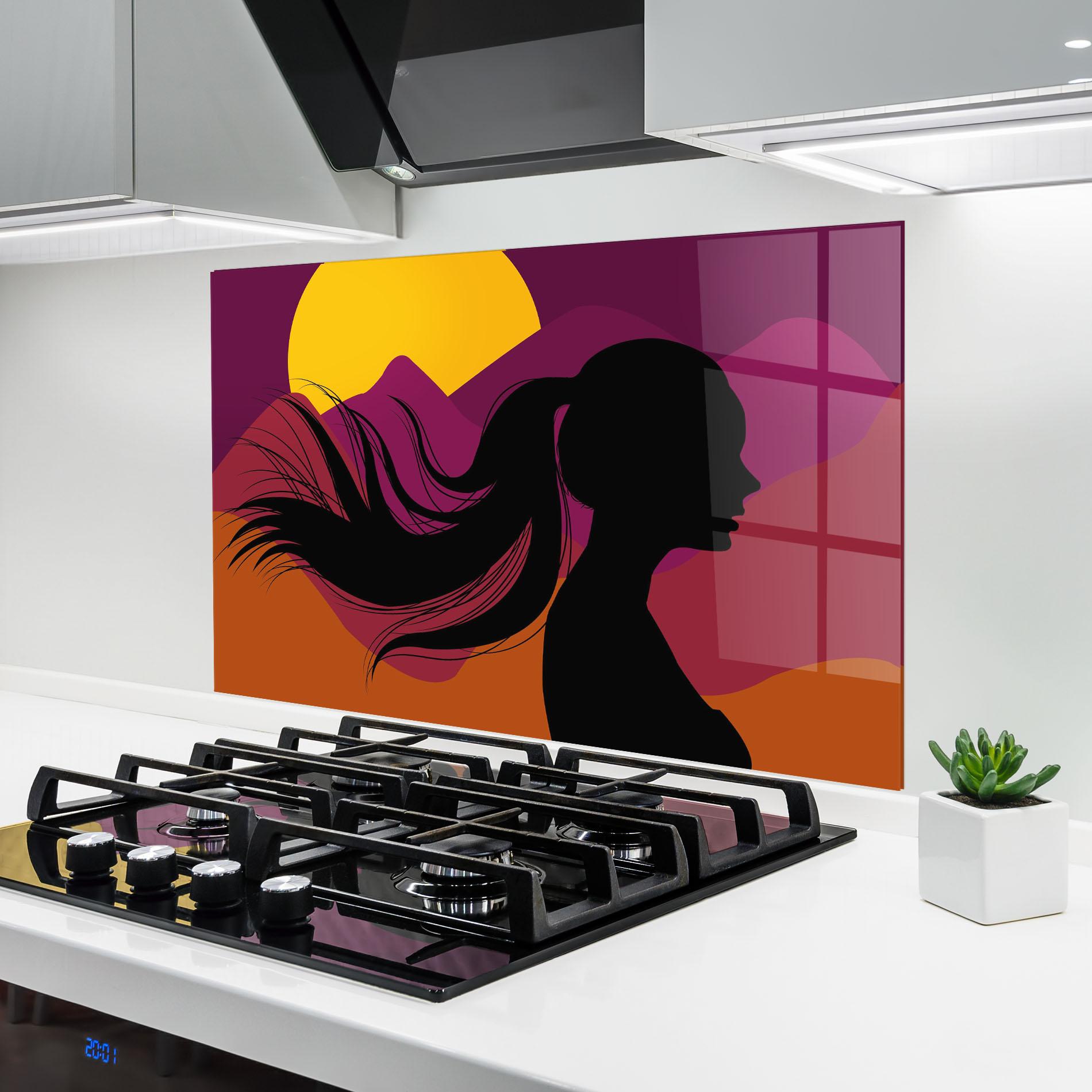 Konyhai üveg hátfal Long Hair Silhouette mockup 6