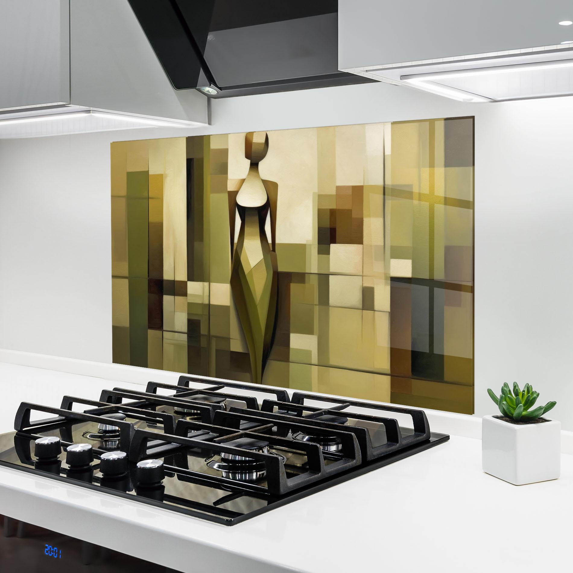 Konyhai üveg hátfal Olive Green Shilouete mockup 6