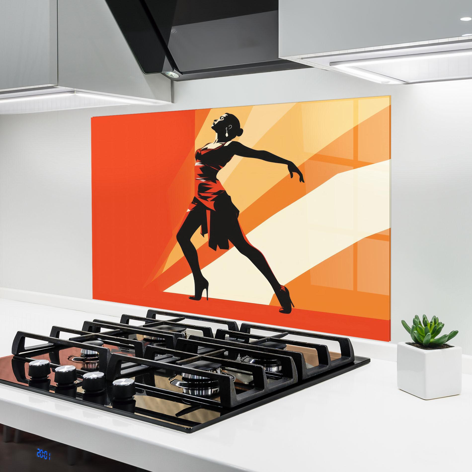Konyhai üveg hátfal Red Dress Shilouette mockup 6