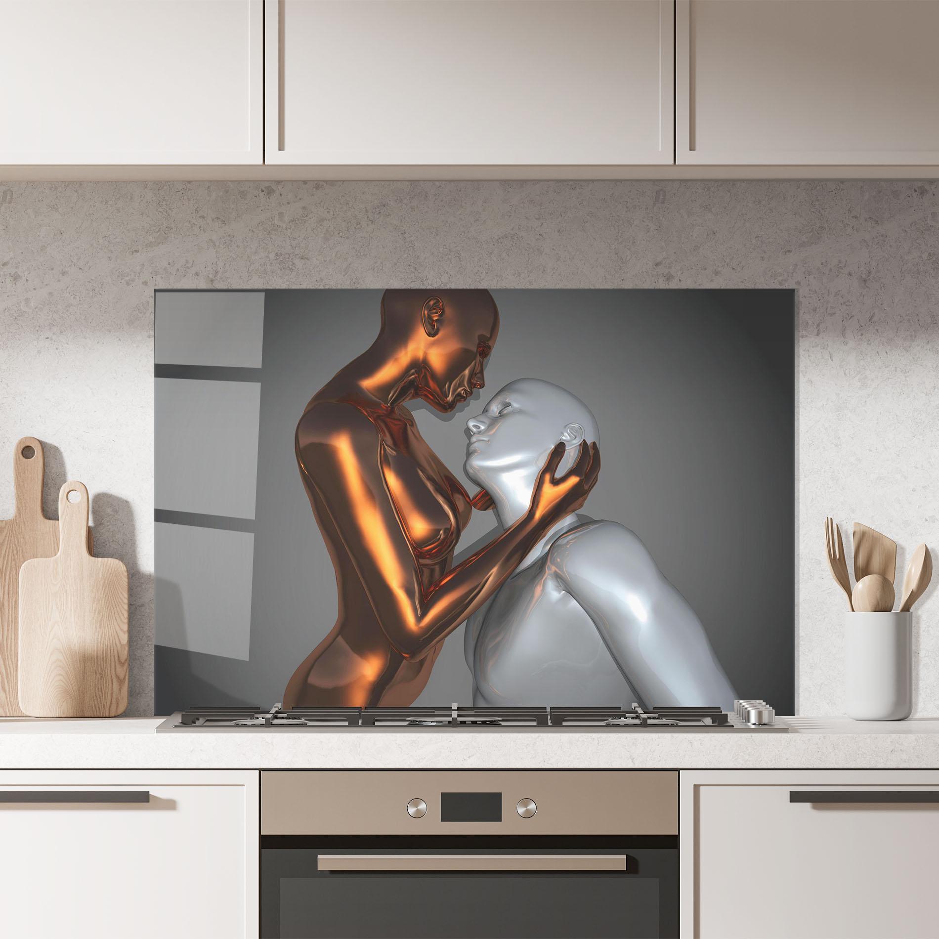 Konyhai üveg hátfal Gold Silver Couple mockup 7