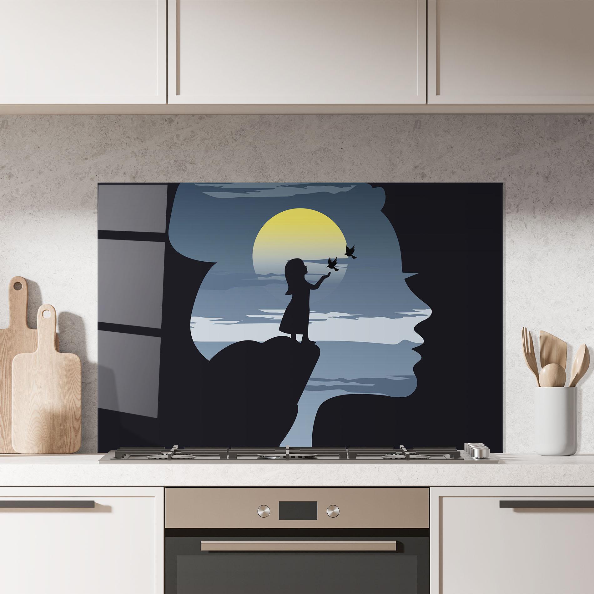 Konyhai üveg hátfal Little Girl Birds mockup 7