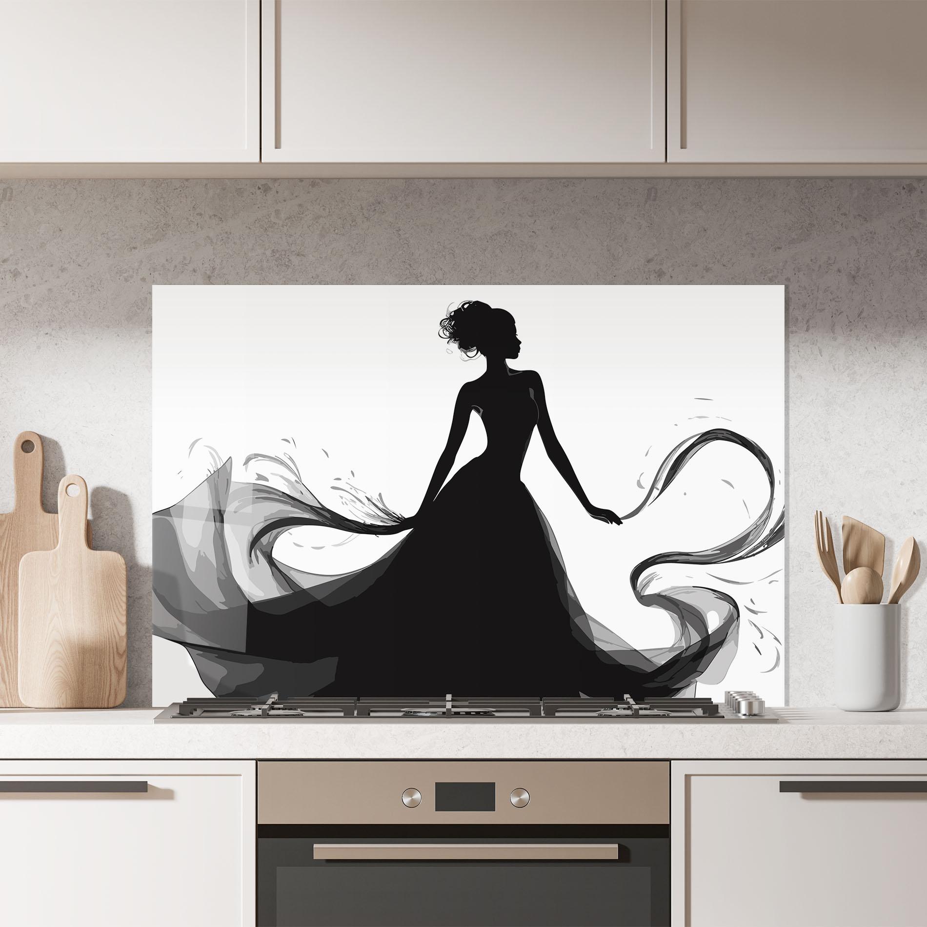 Konyhai üveg hátfal Pretty Black Dress mockup 7