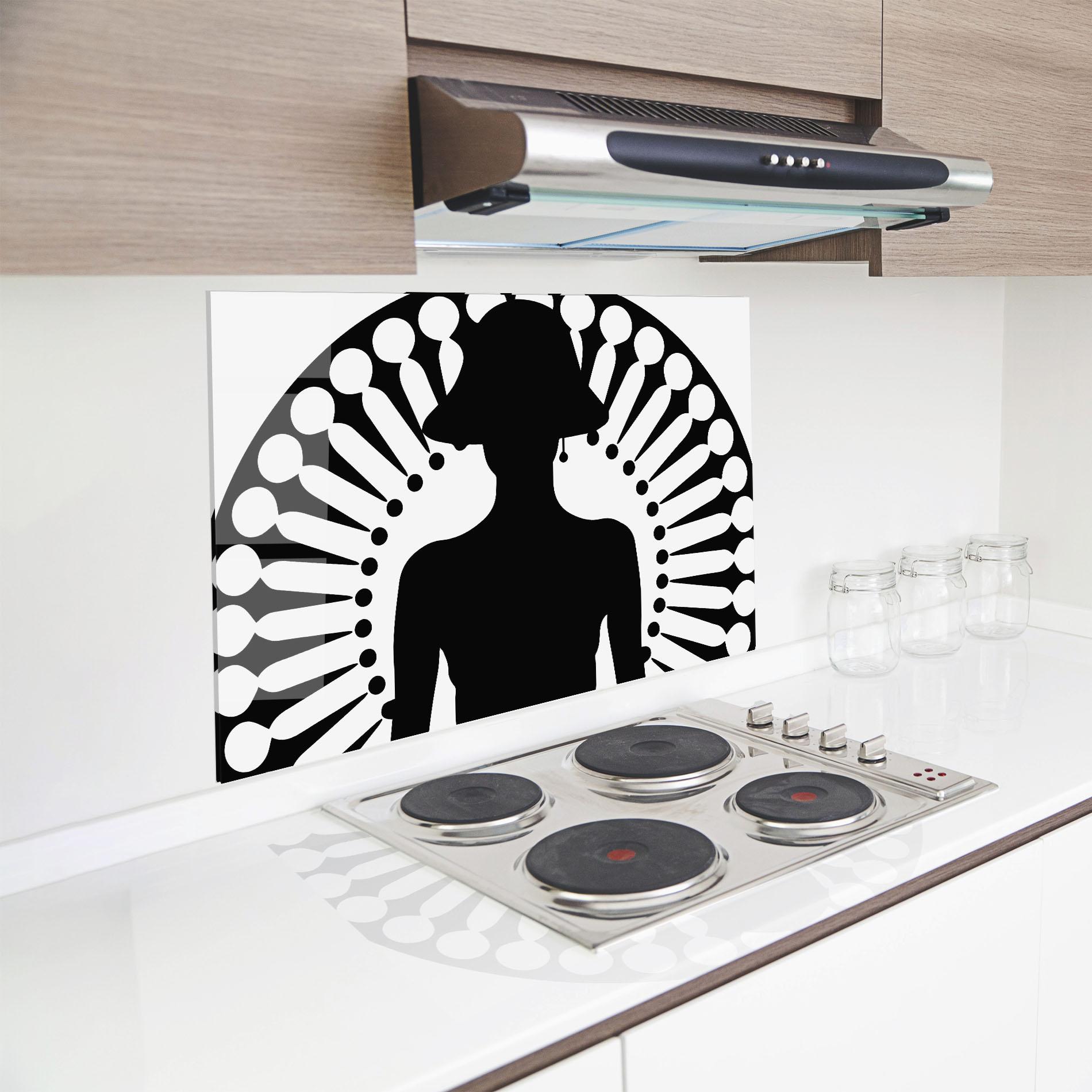 Konyhai üveg hátfal Black Shilouette Lady mockup 8