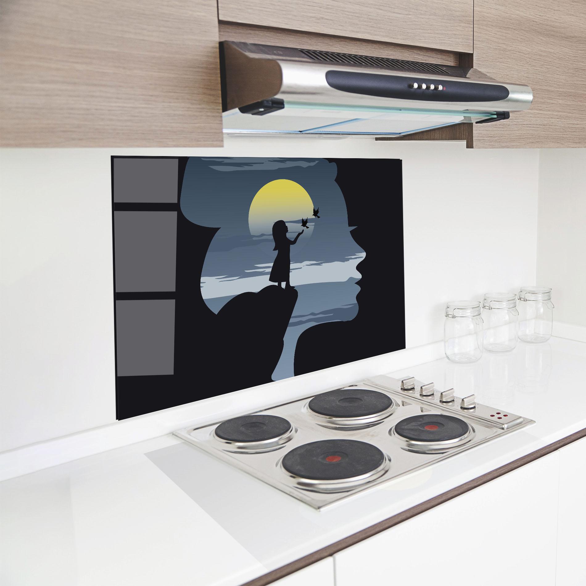 Konyhai üveg hátfal Little Girl Birds mockup 8