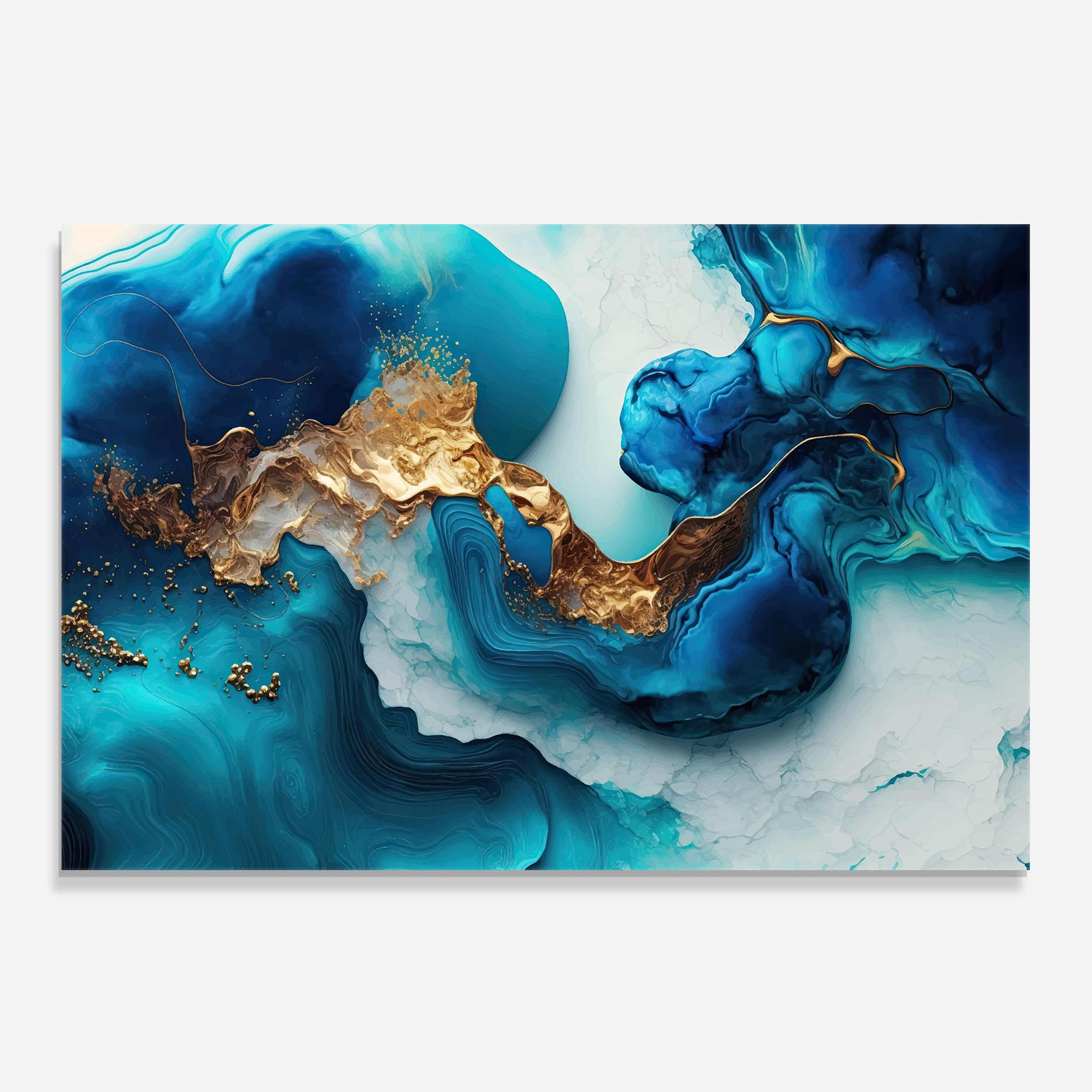 Konyhai üveg hátfal Gold Blue Art Wave mockup 0