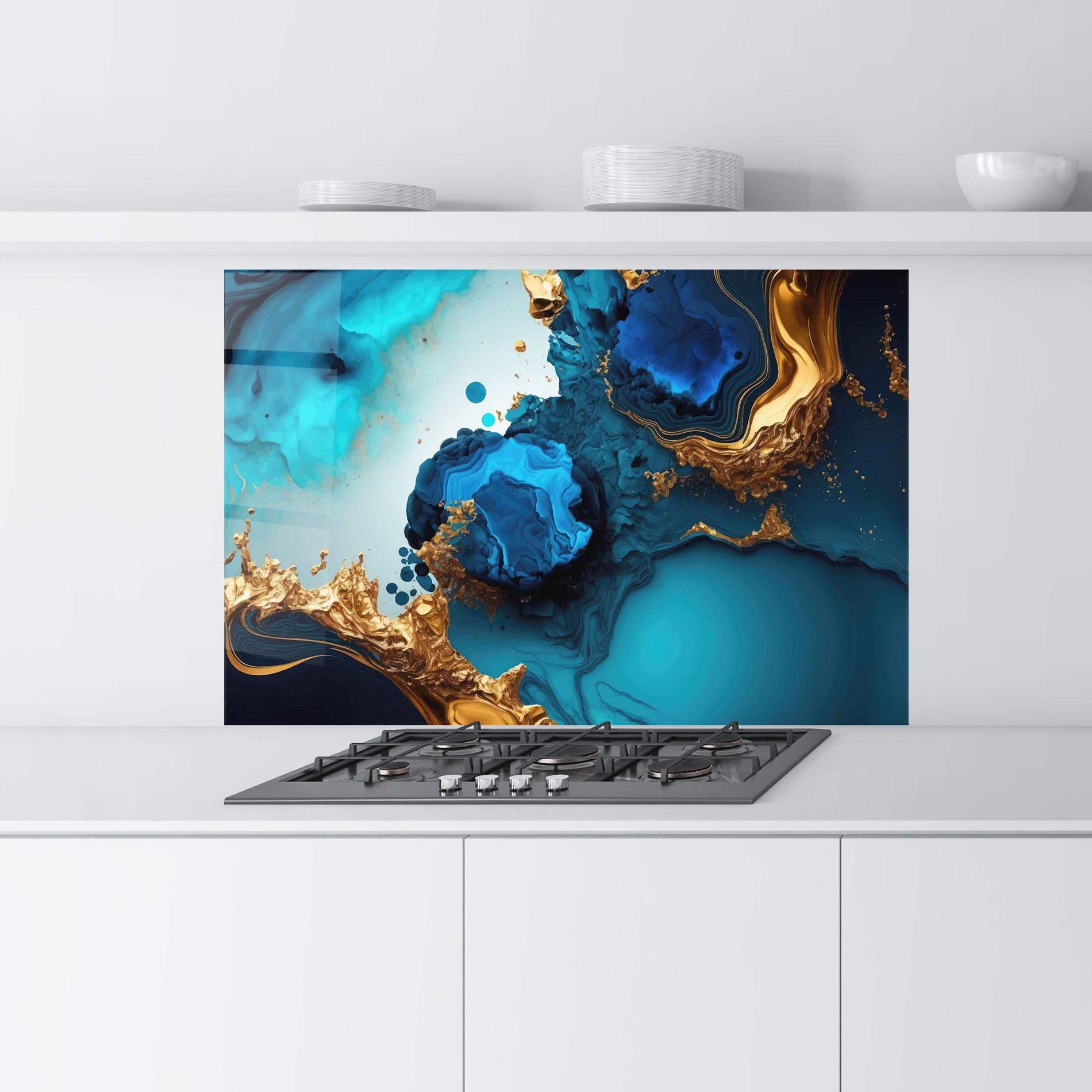 Konyhai üveg hátfal Blue Gold Wave mockup 9