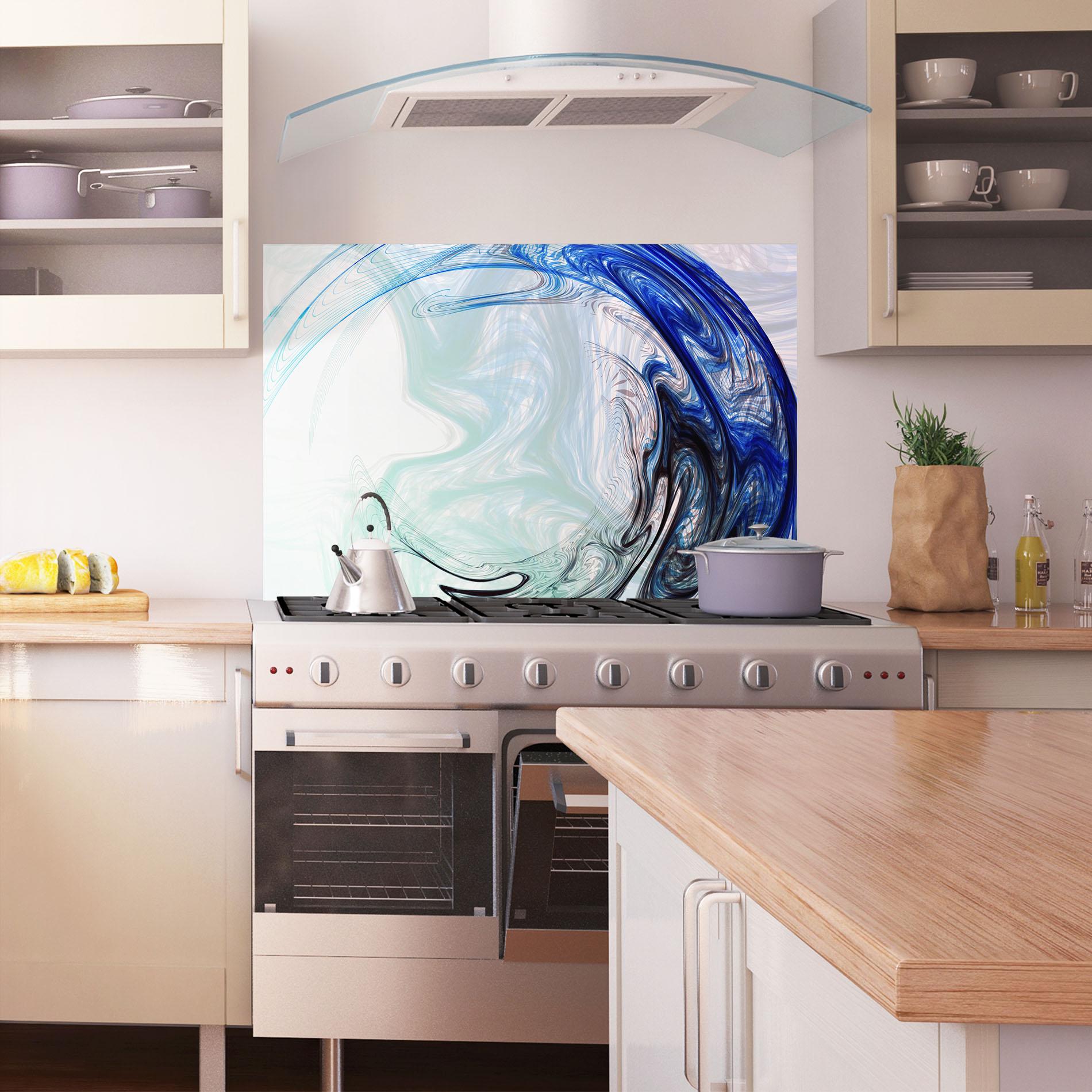 Konyhai üveg hátfal Blue Black Art mockup 1