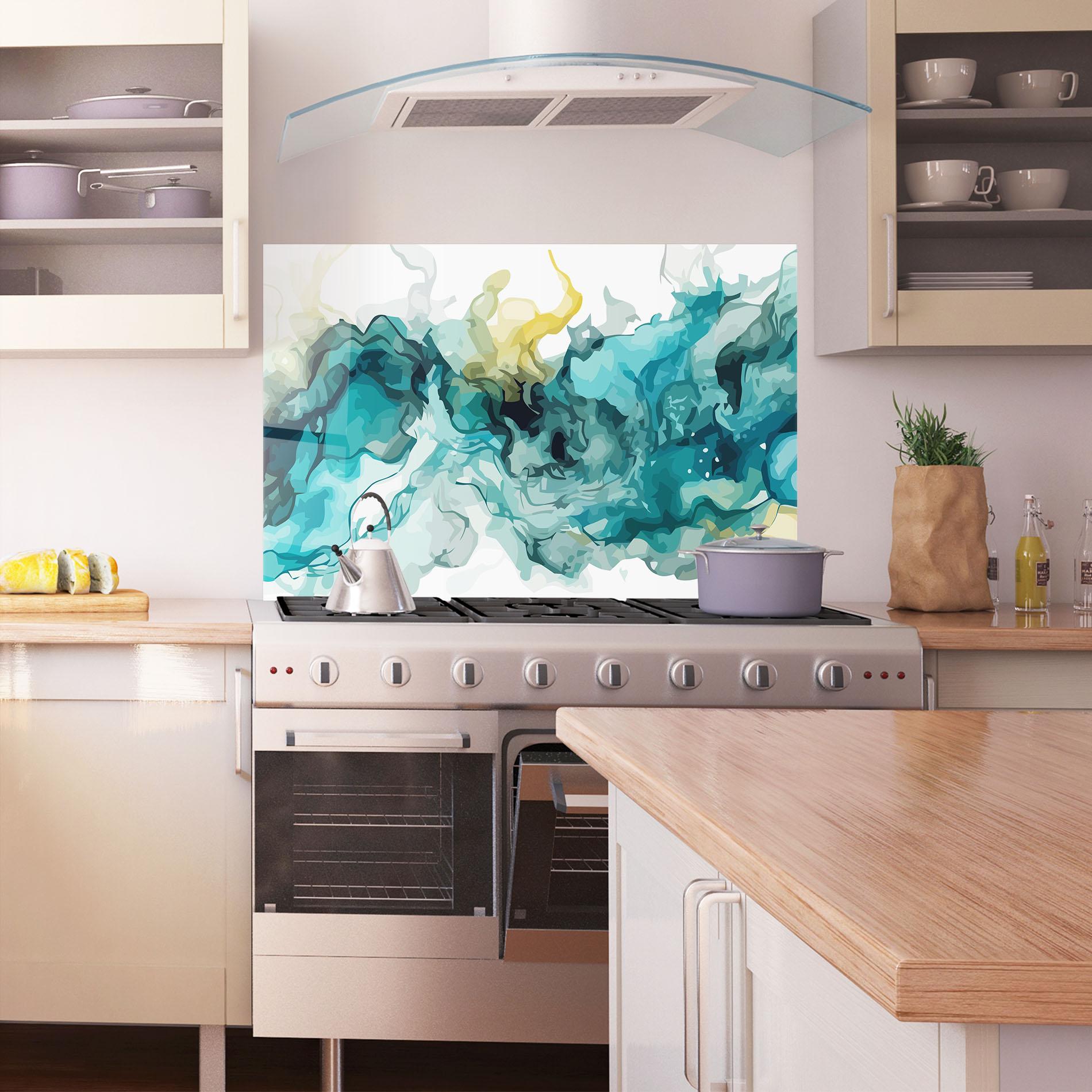 Konyhai üveg hátfal Blue Yellow Art mockup 1