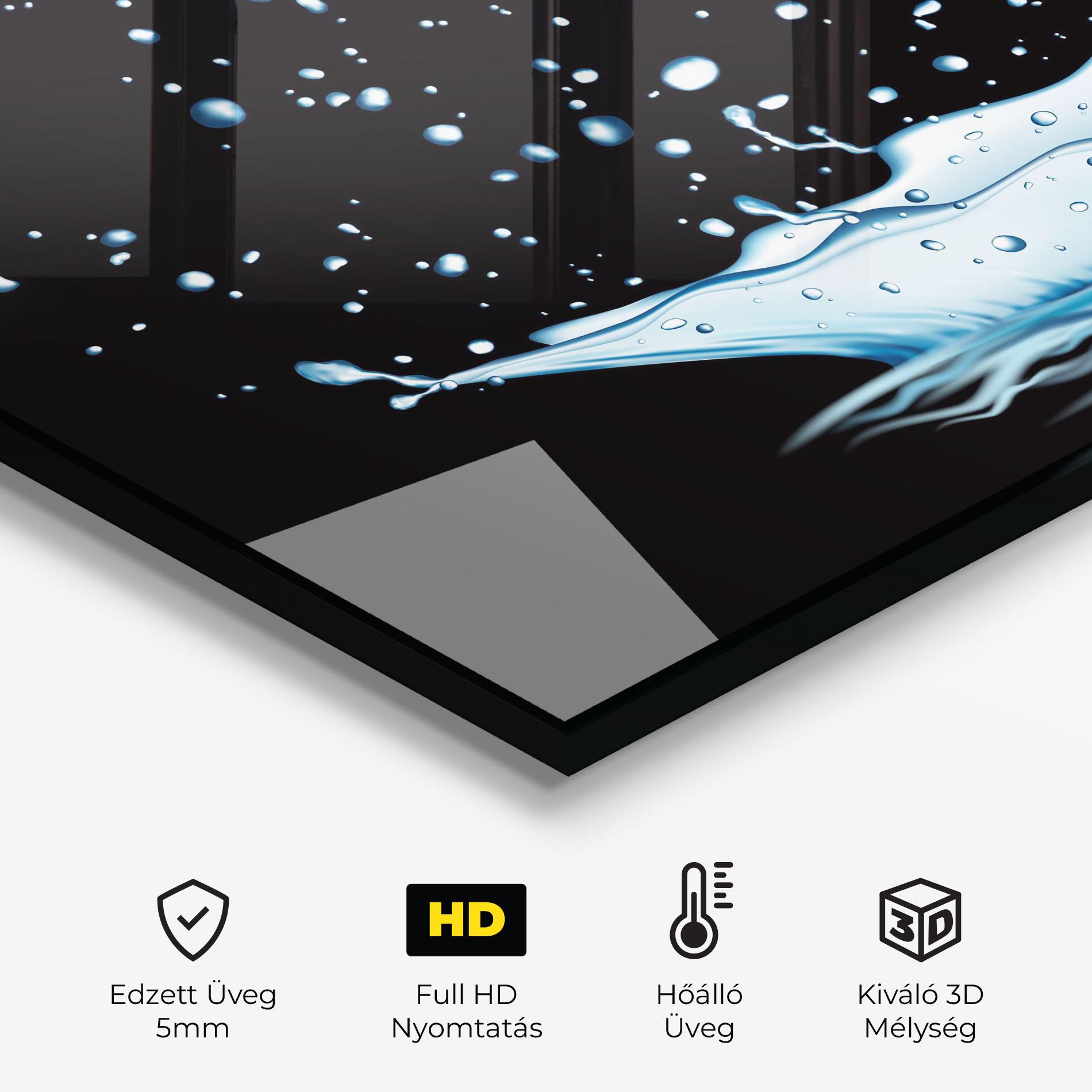 Konyhai üveg hátfal Water Splash On Black mockup 2