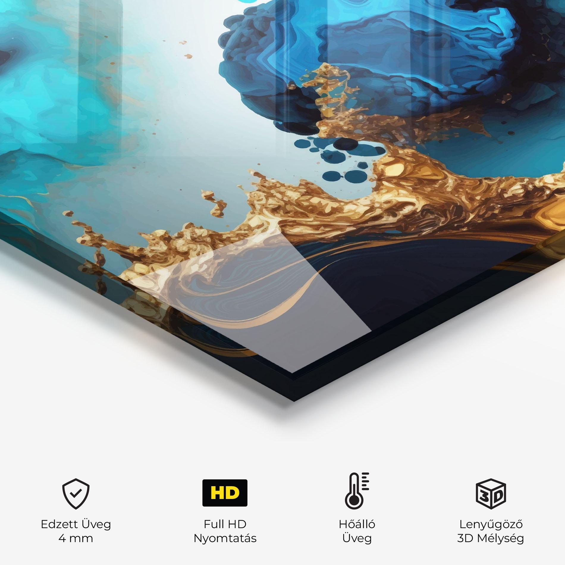 Konyhai üveg hátfal Blue Gold Wave mockup 2