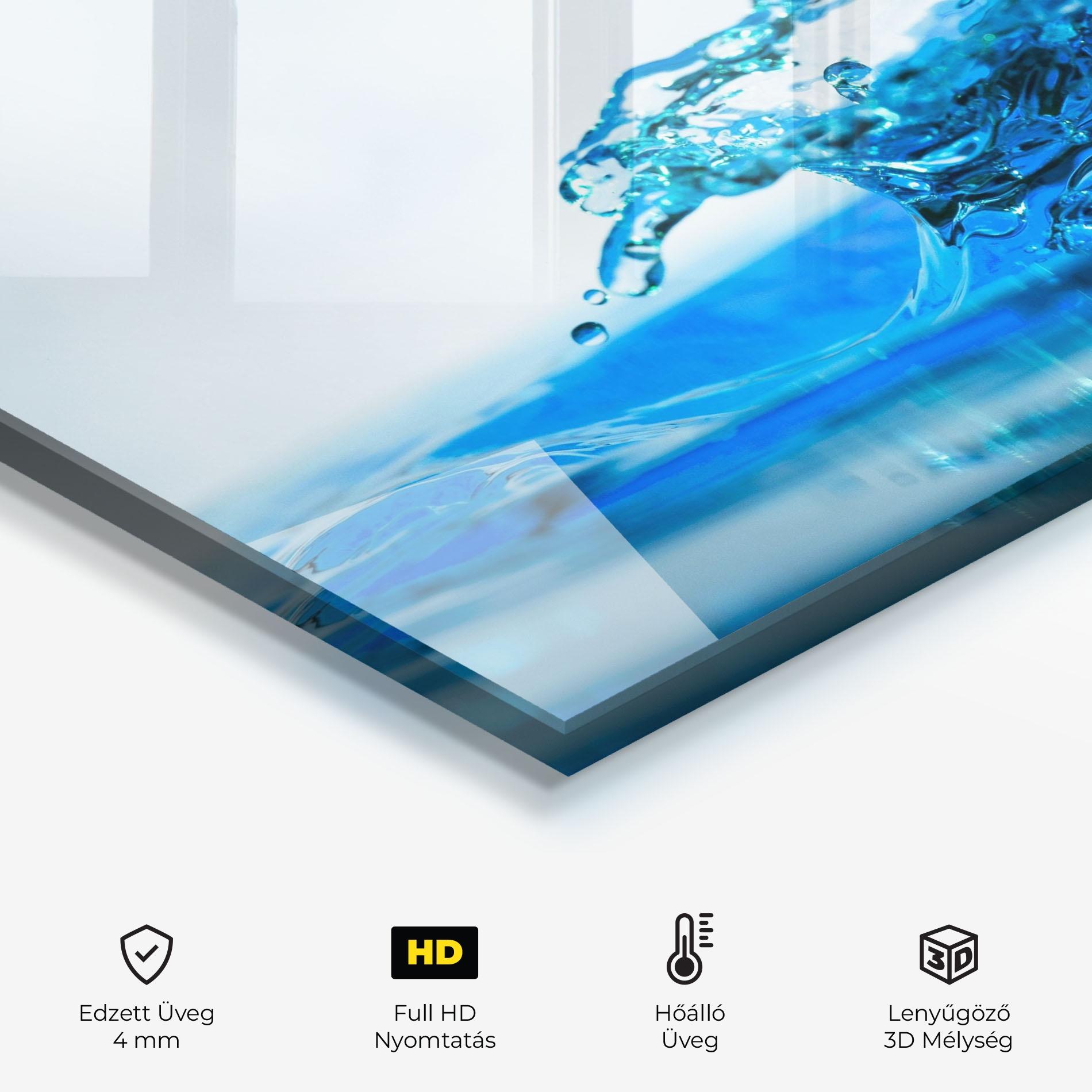 Konyhai üveg hátfal Blue Water Splash mockup 2