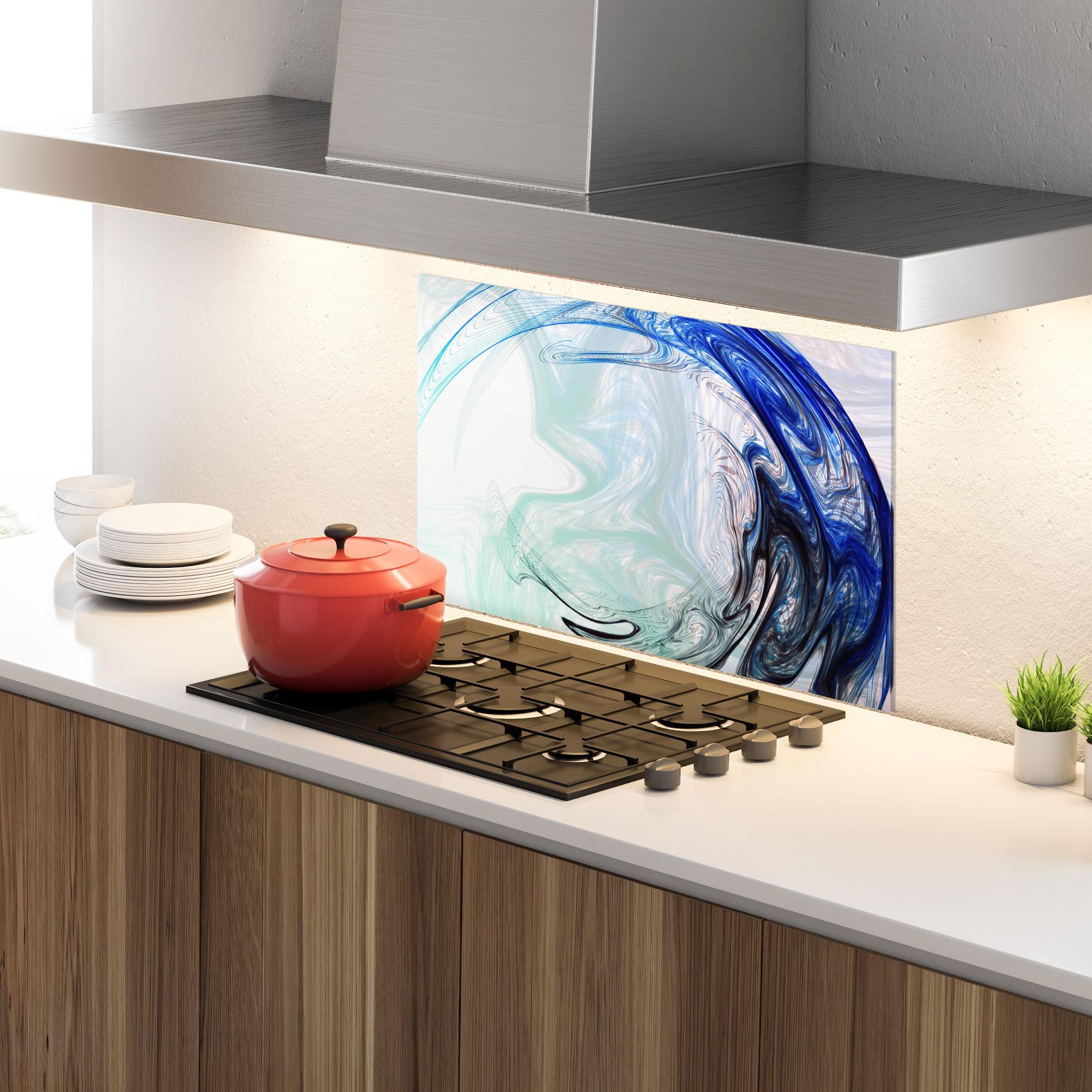 Konyhai üveg hátfal Blue Black Art mockup 4