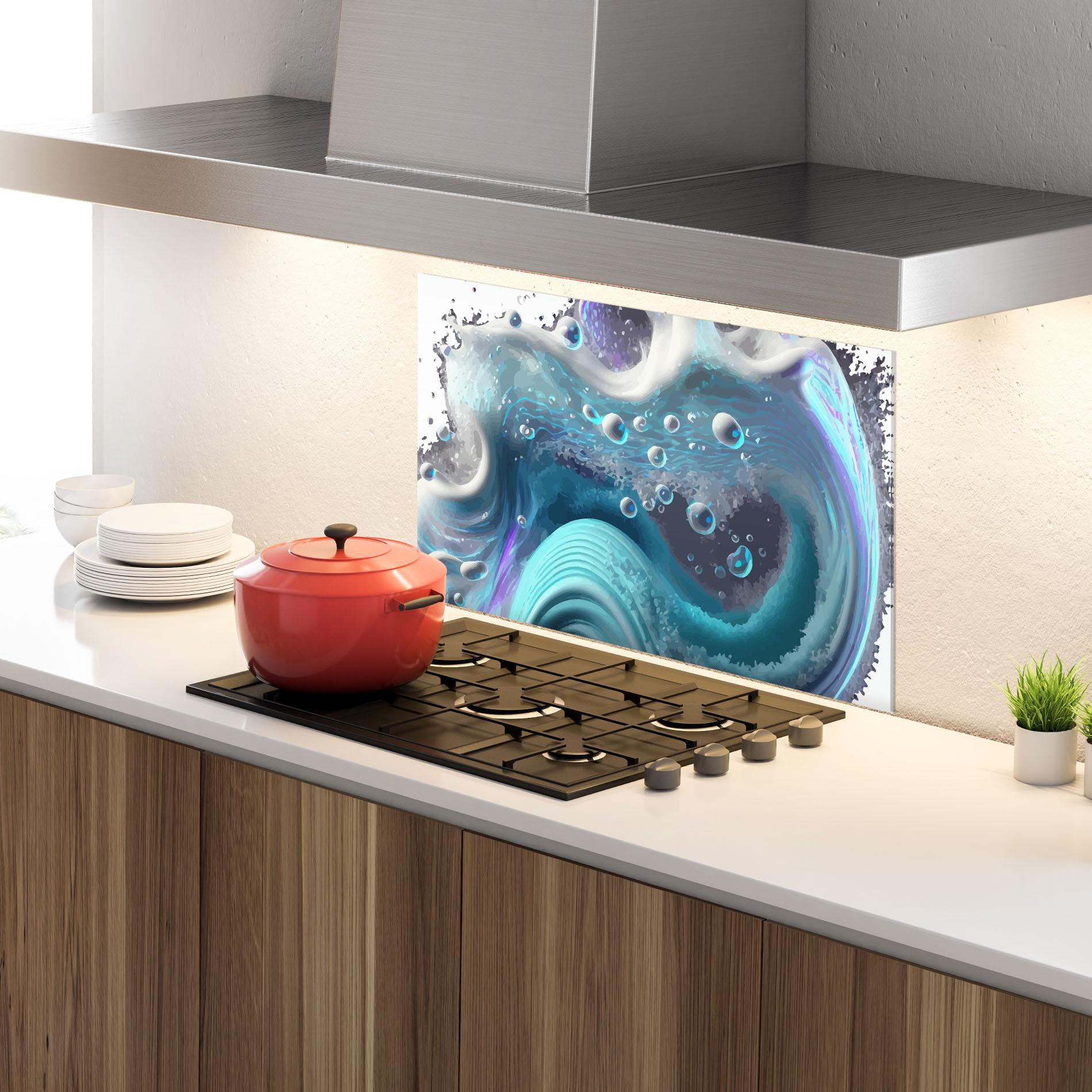 Konyhai üveg hátfal Blue Purple Water mockup 4