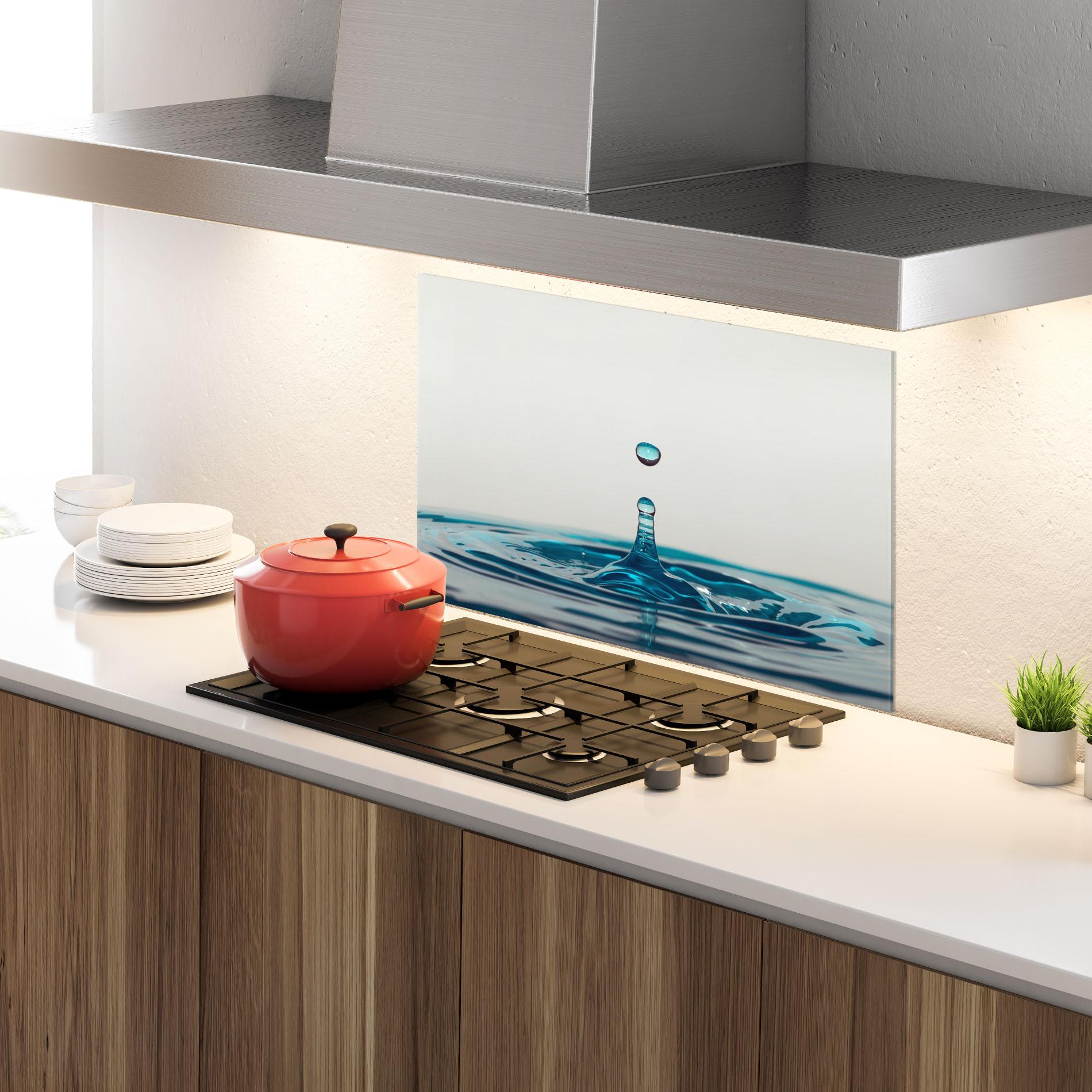 Konyhai üveg hátfal Blue Water Drop mockup 4