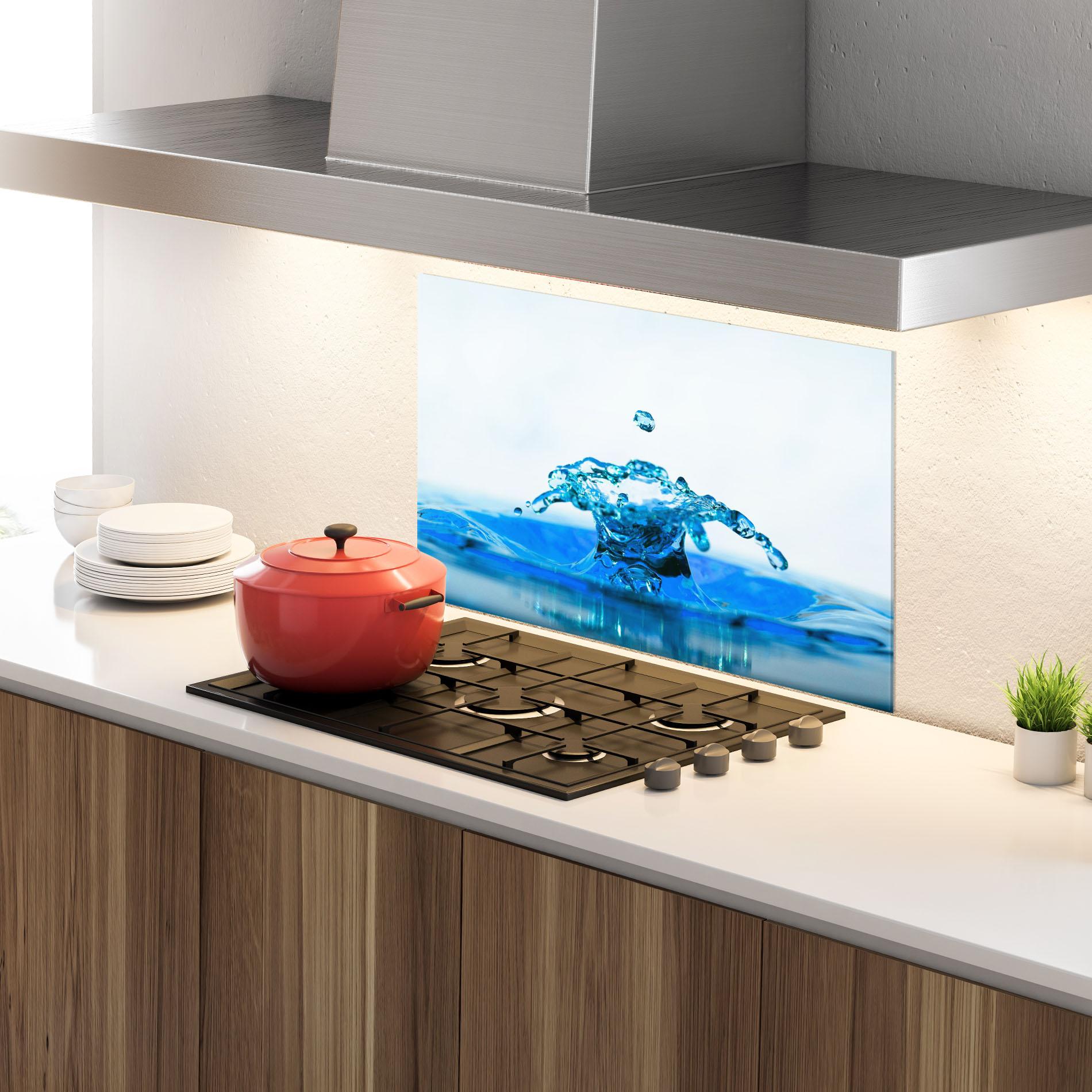 Konyhai üveg hátfal Blue Water Splash mockup 4