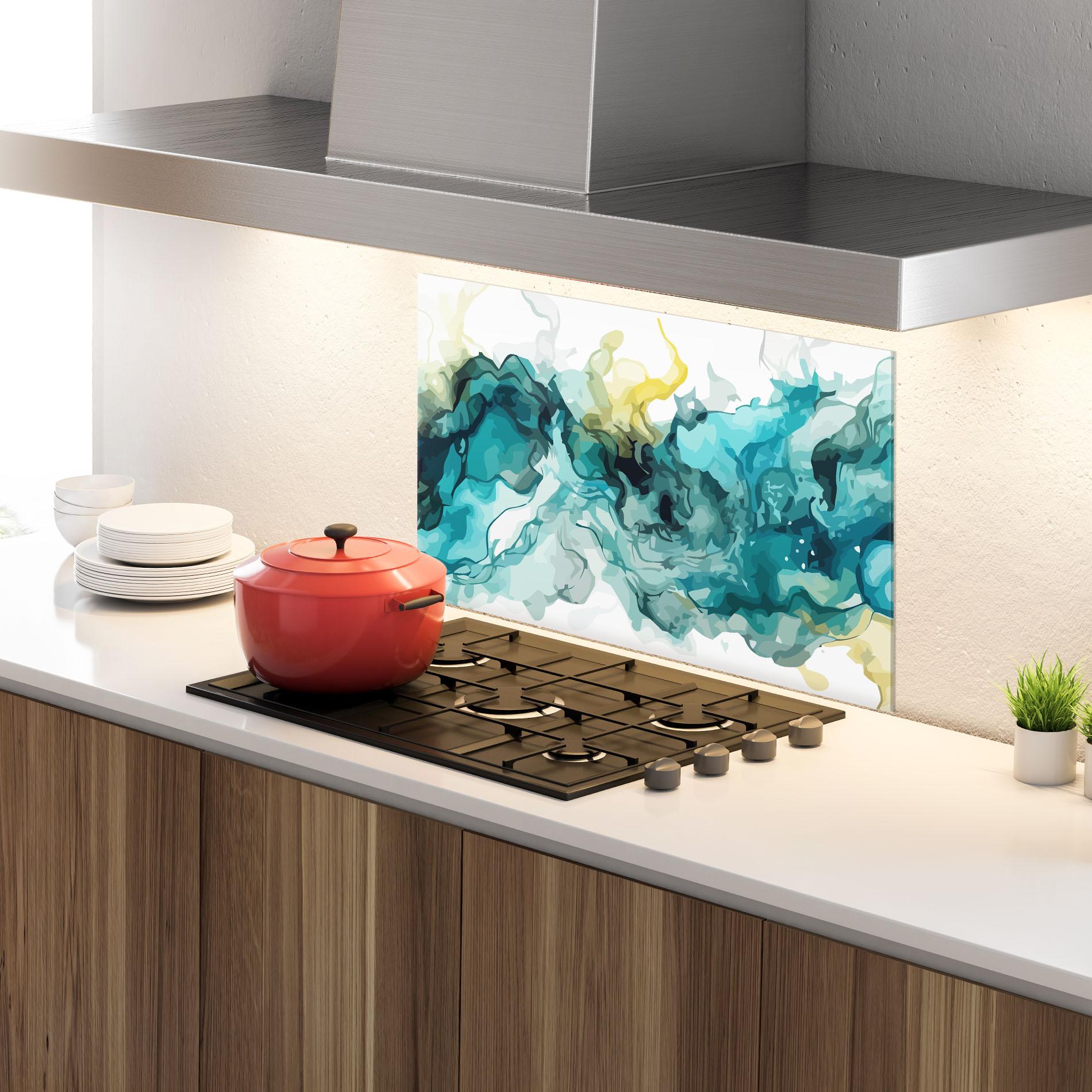 Konyhai üveg hátfal Blue Yellow Art mockup 4