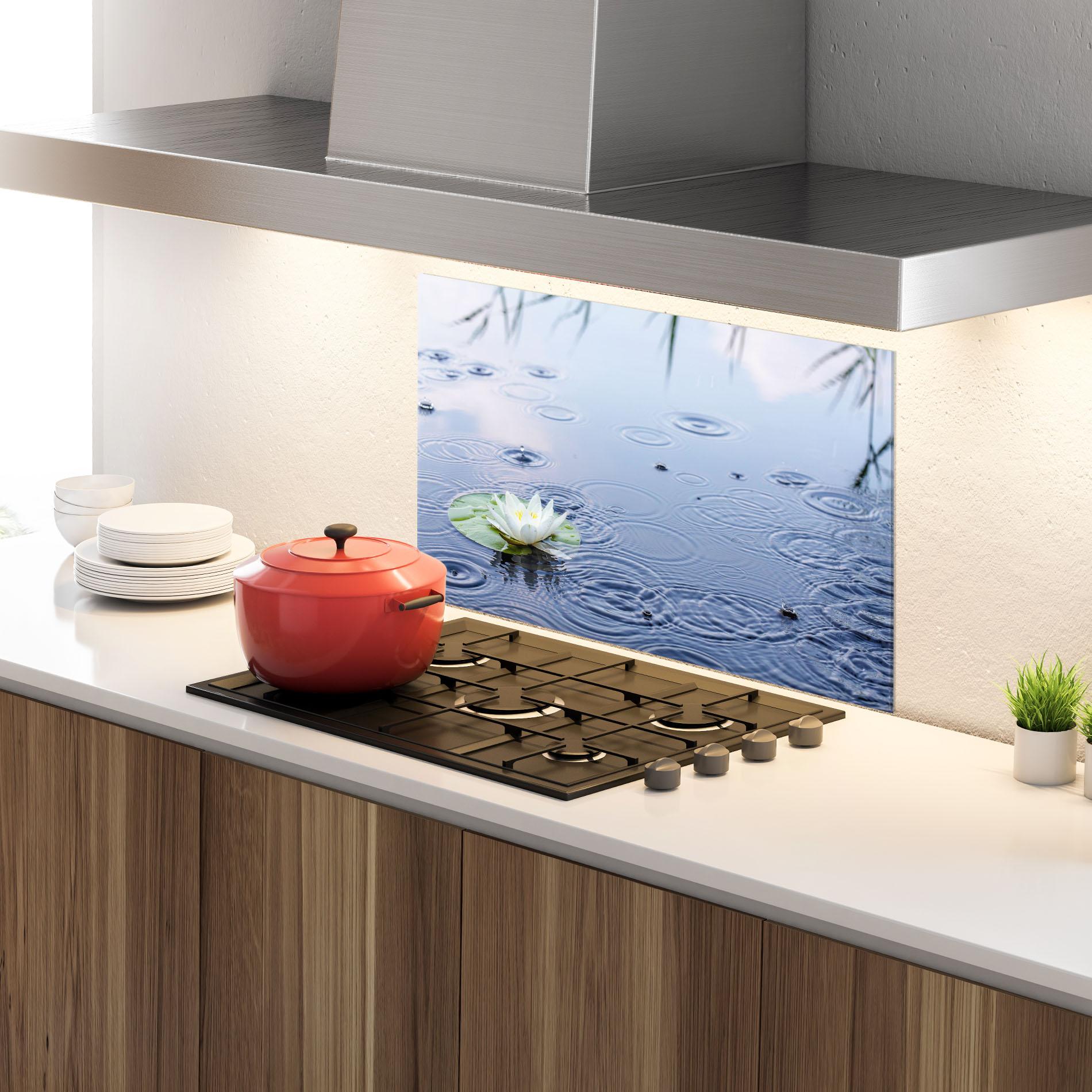 Konyhai üveg hátfal Clear Lake Rain mockup 4