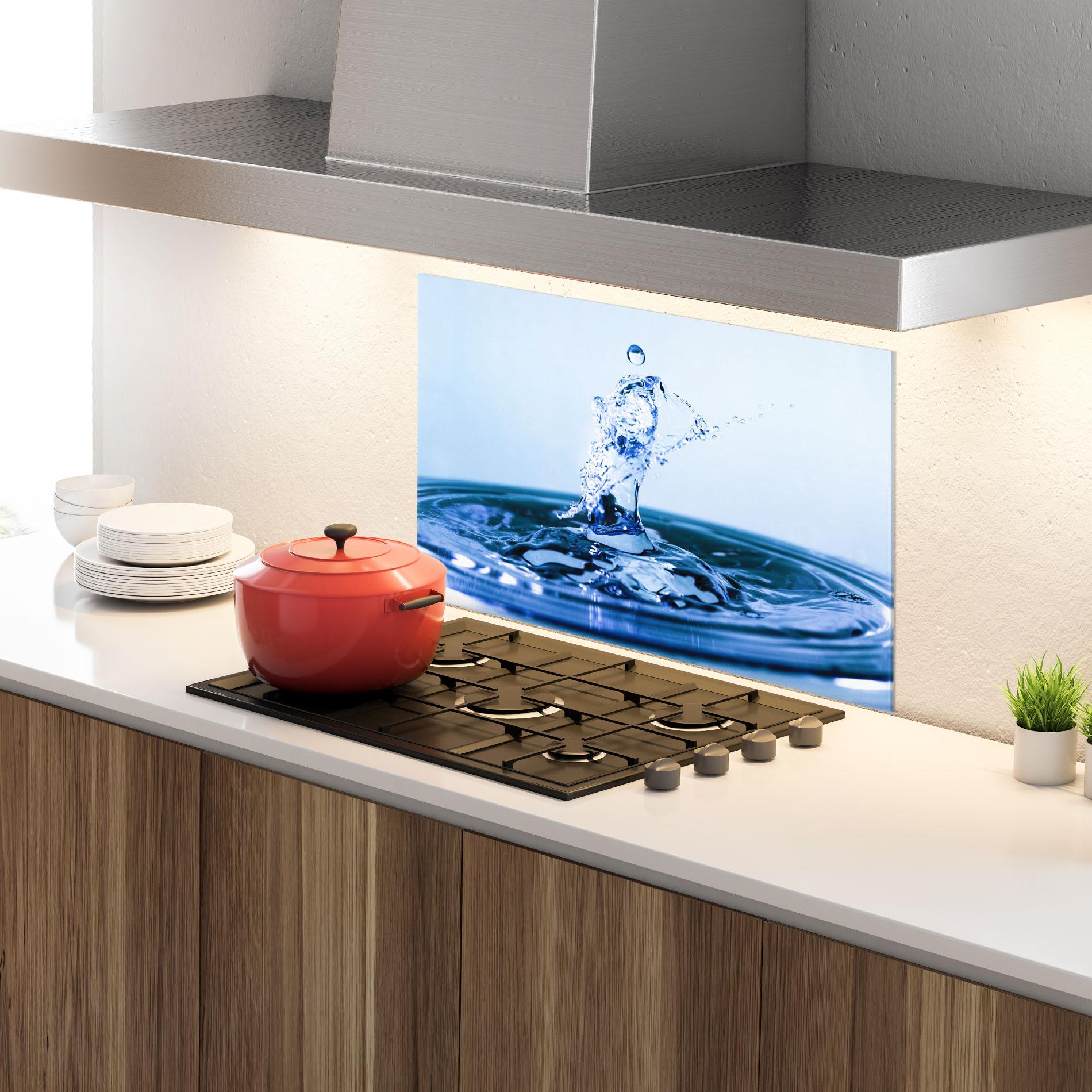 Konyhai üveg hátfal Clear Water Splash mockup 4