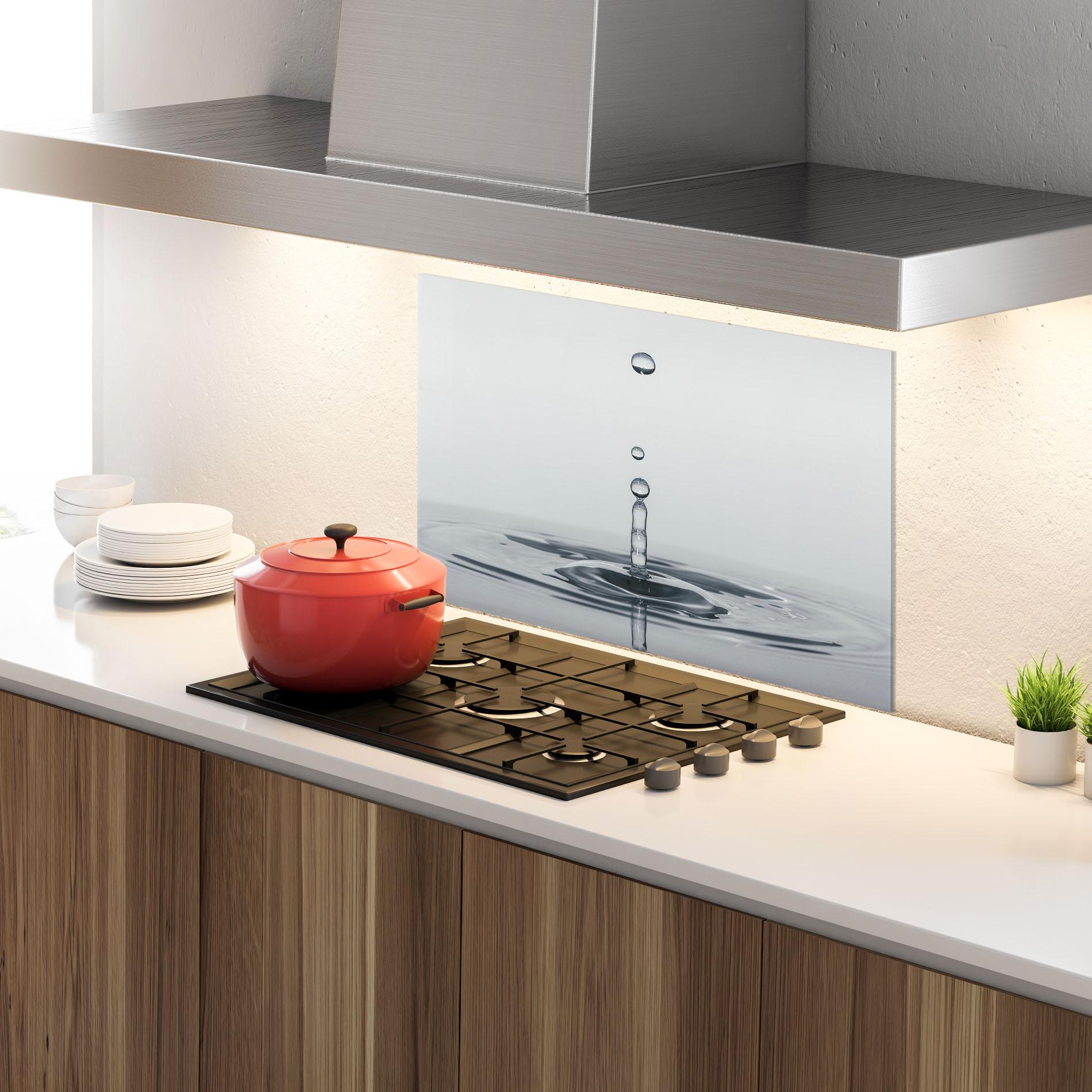 Konyhai üveg hátfal Grey Water Drop mockup 4