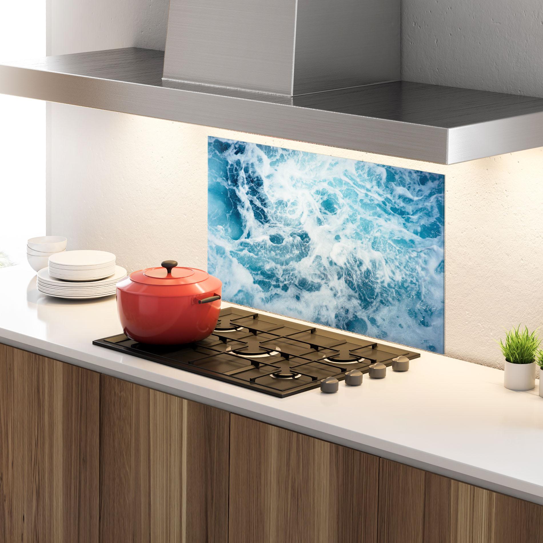 Konyhai üveg hátfal White Water Wave mockup 4