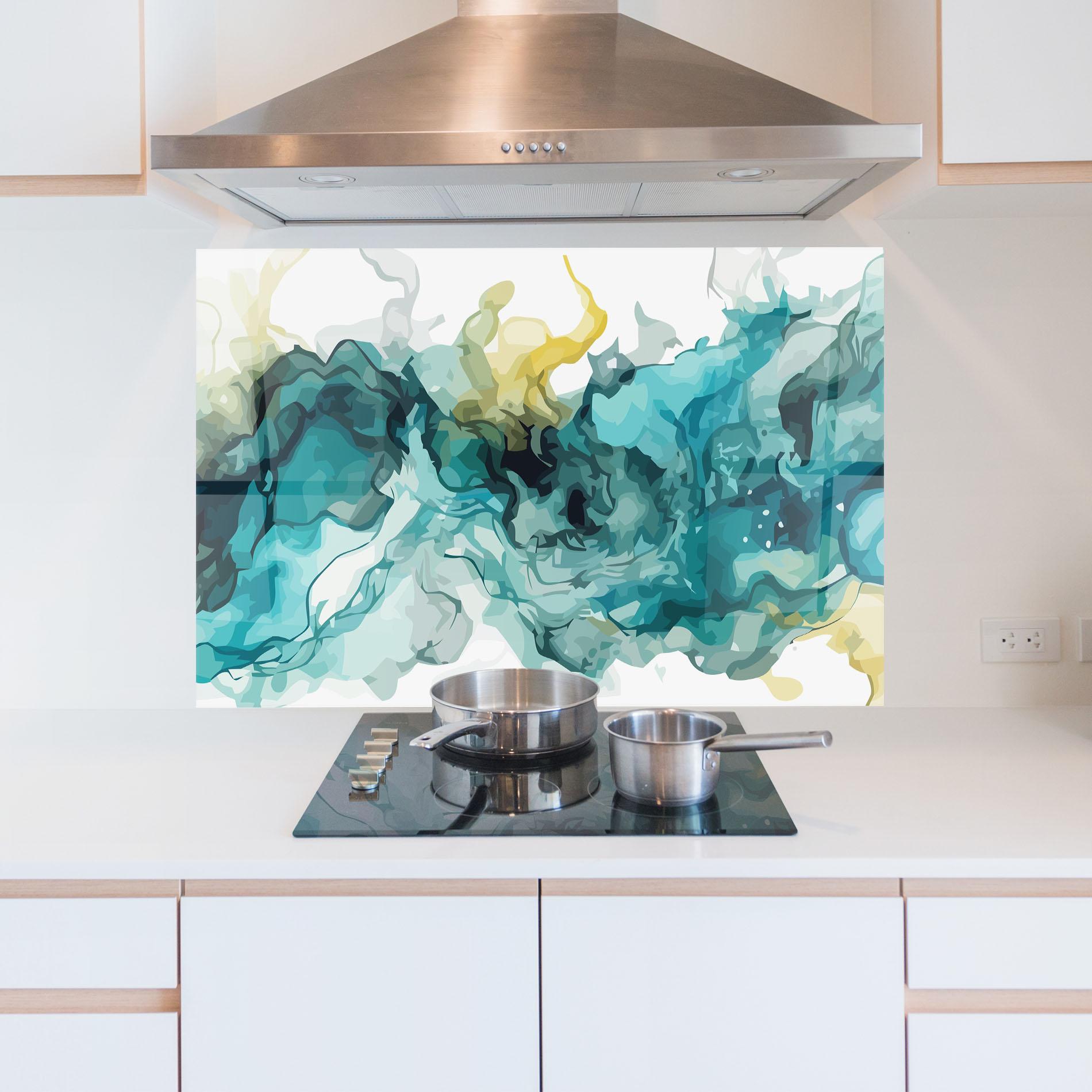 Konyhai üveg hátfal Blue Yellow Art mockup 5