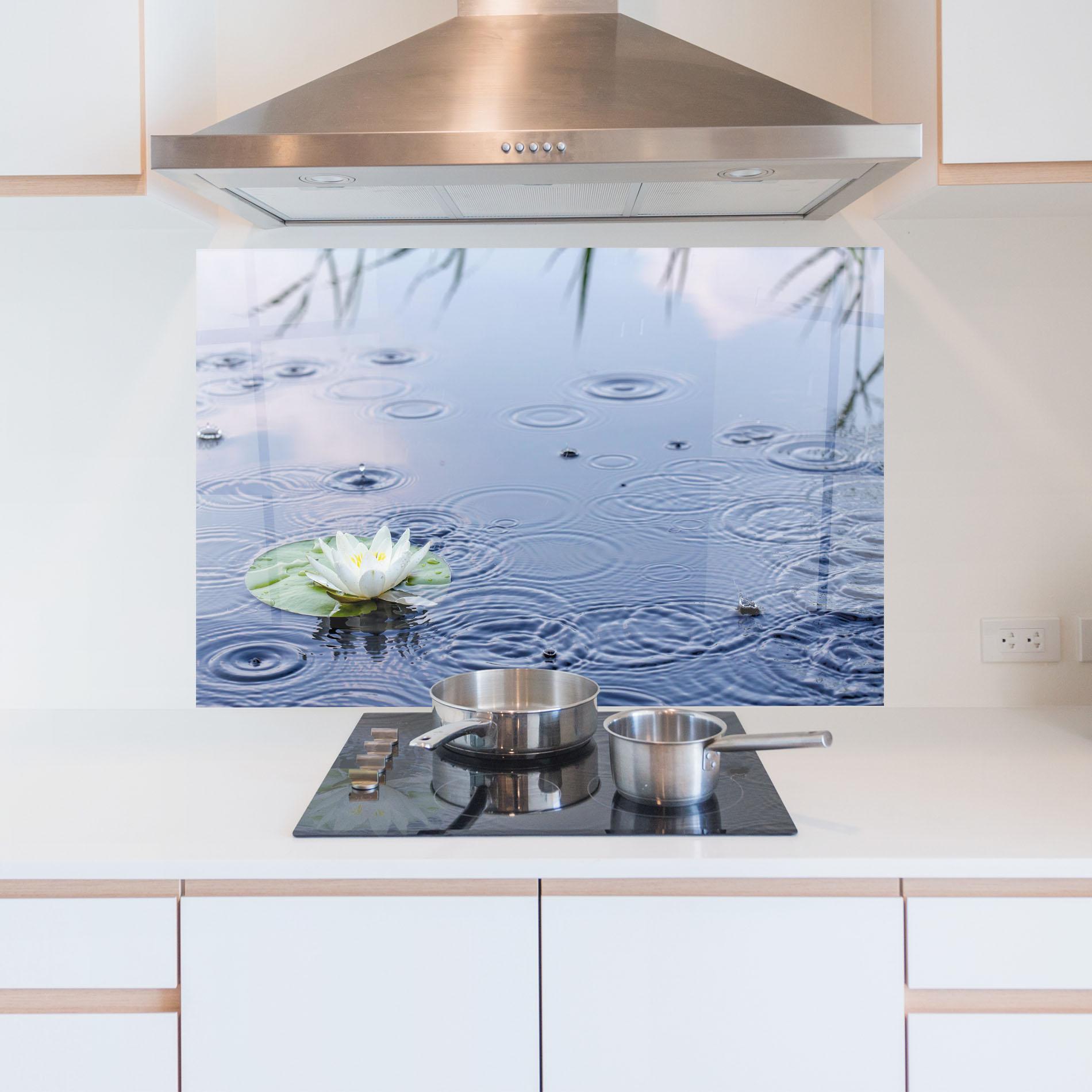 Konyhai üveg hátfal Clear Lake Rain mockup 5