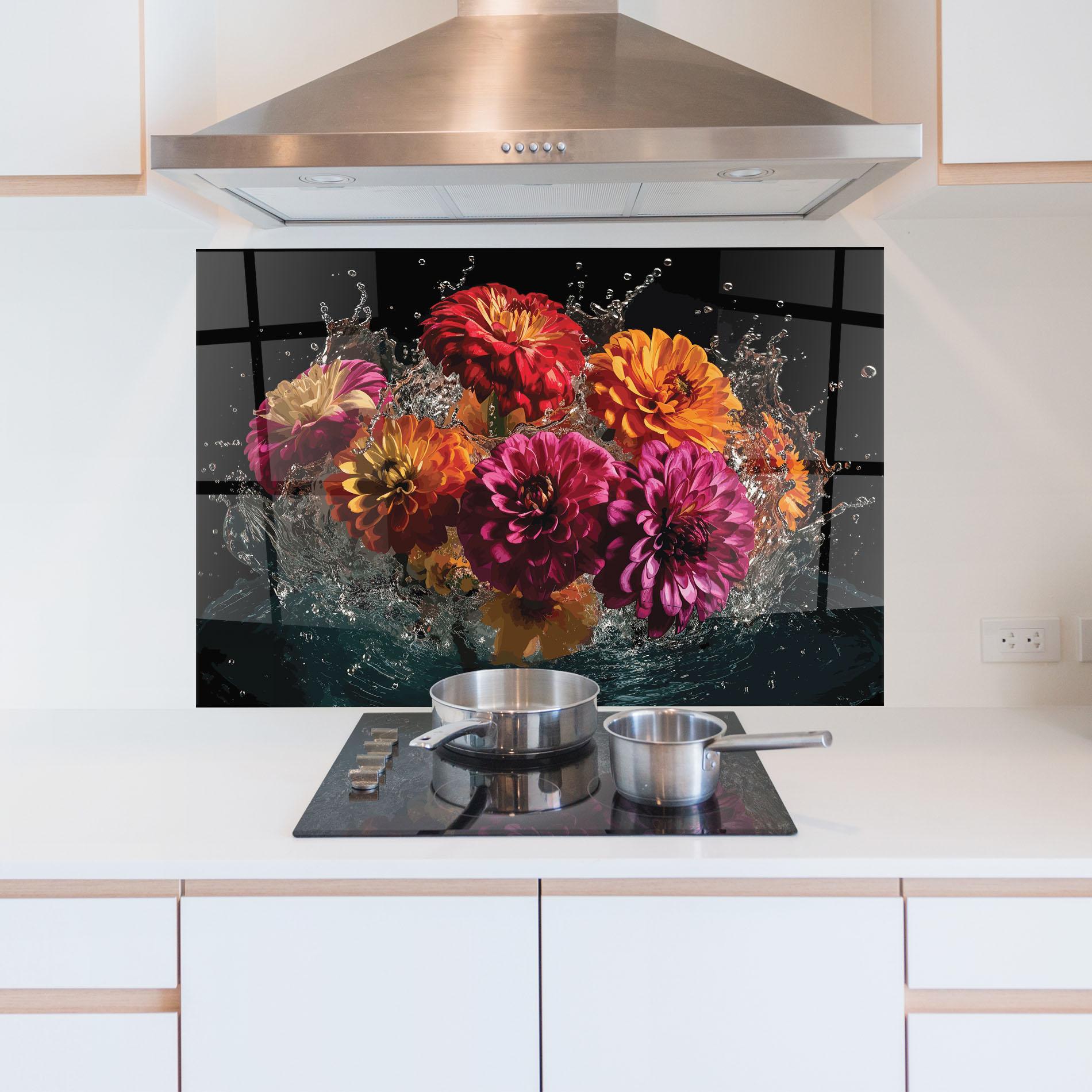 Konyhai üveg hátfal Flower Water Splash mockup 5