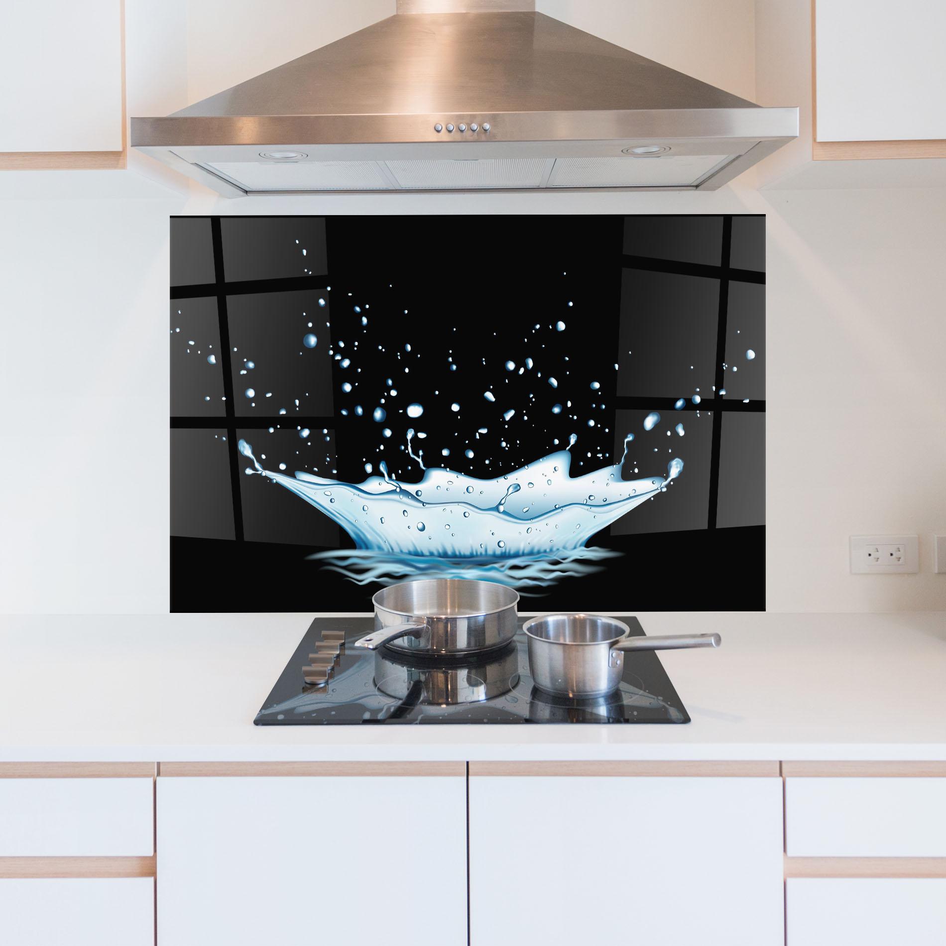 Konyhai üveg hátfal Water Splash On Black mockup 5