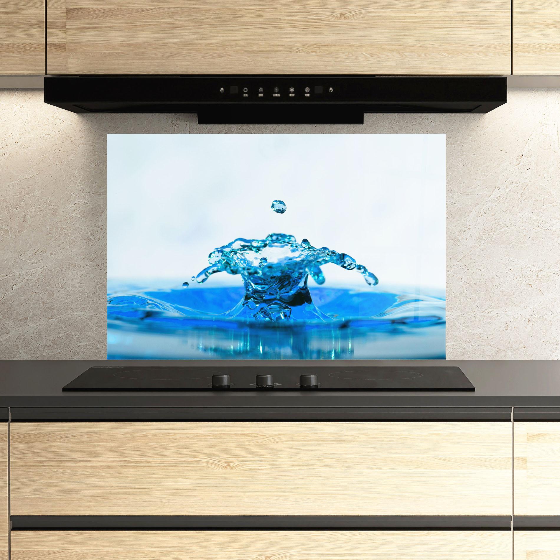 Konyhai üveg hátfal Blue Water Splash mockup 3