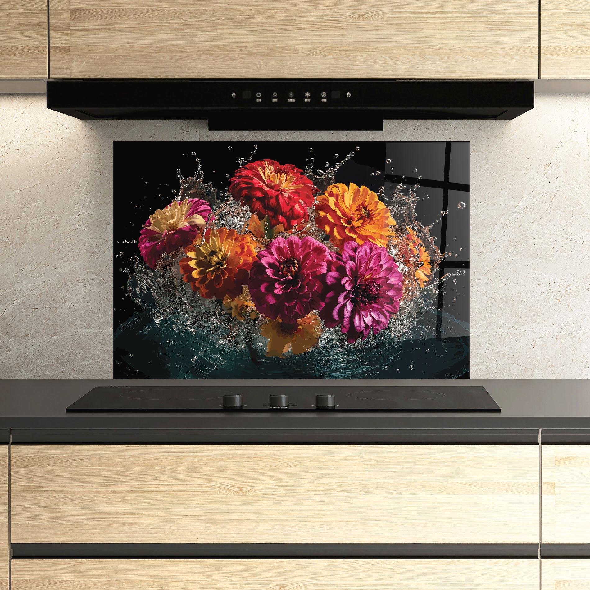 Konyhai üveg hátfal Flower Water Splash mockup 3