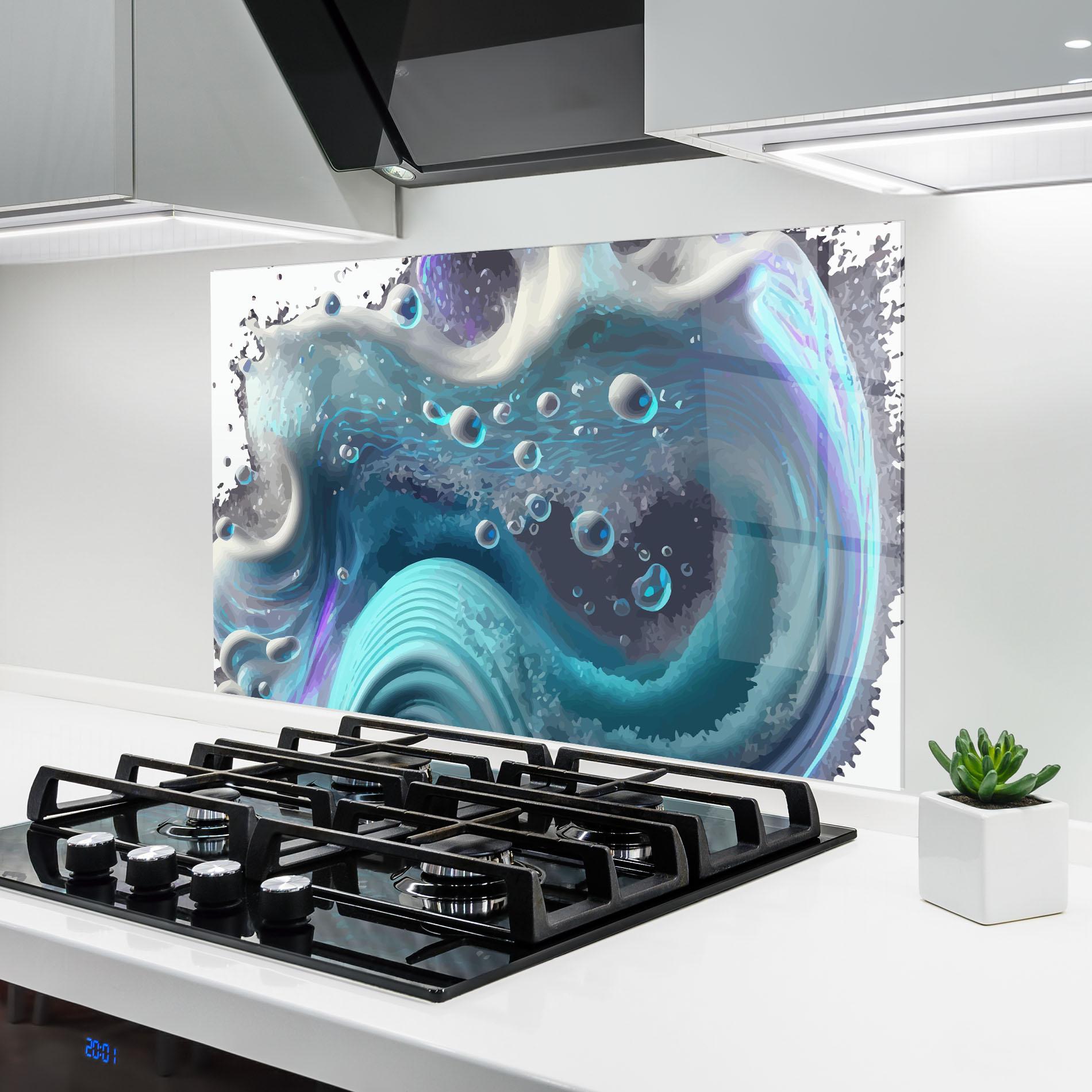 Konyhai üveg hátfal Blue Purple Water mockup 6