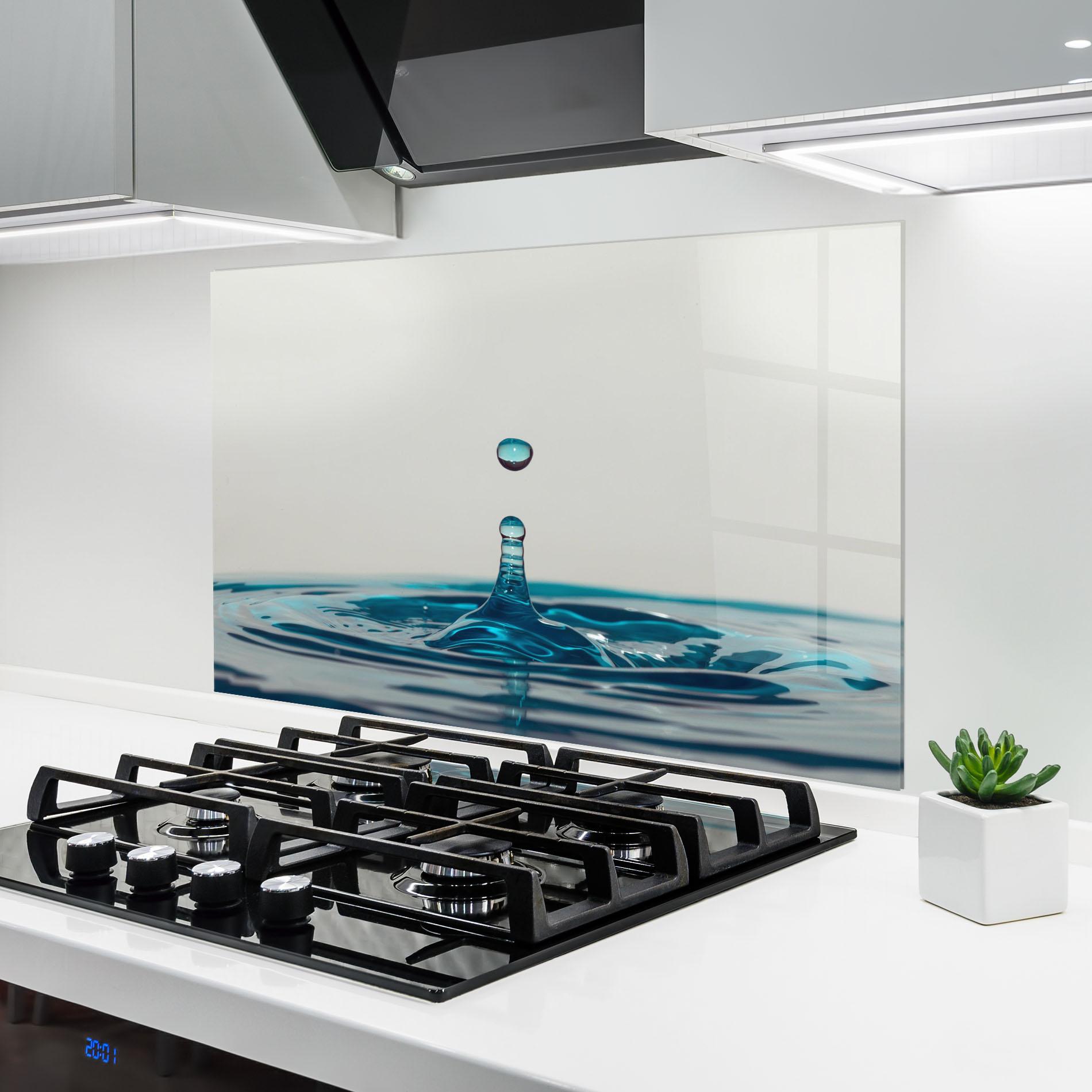 Konyhai üveg hátfal Blue Water Drop mockup 6
