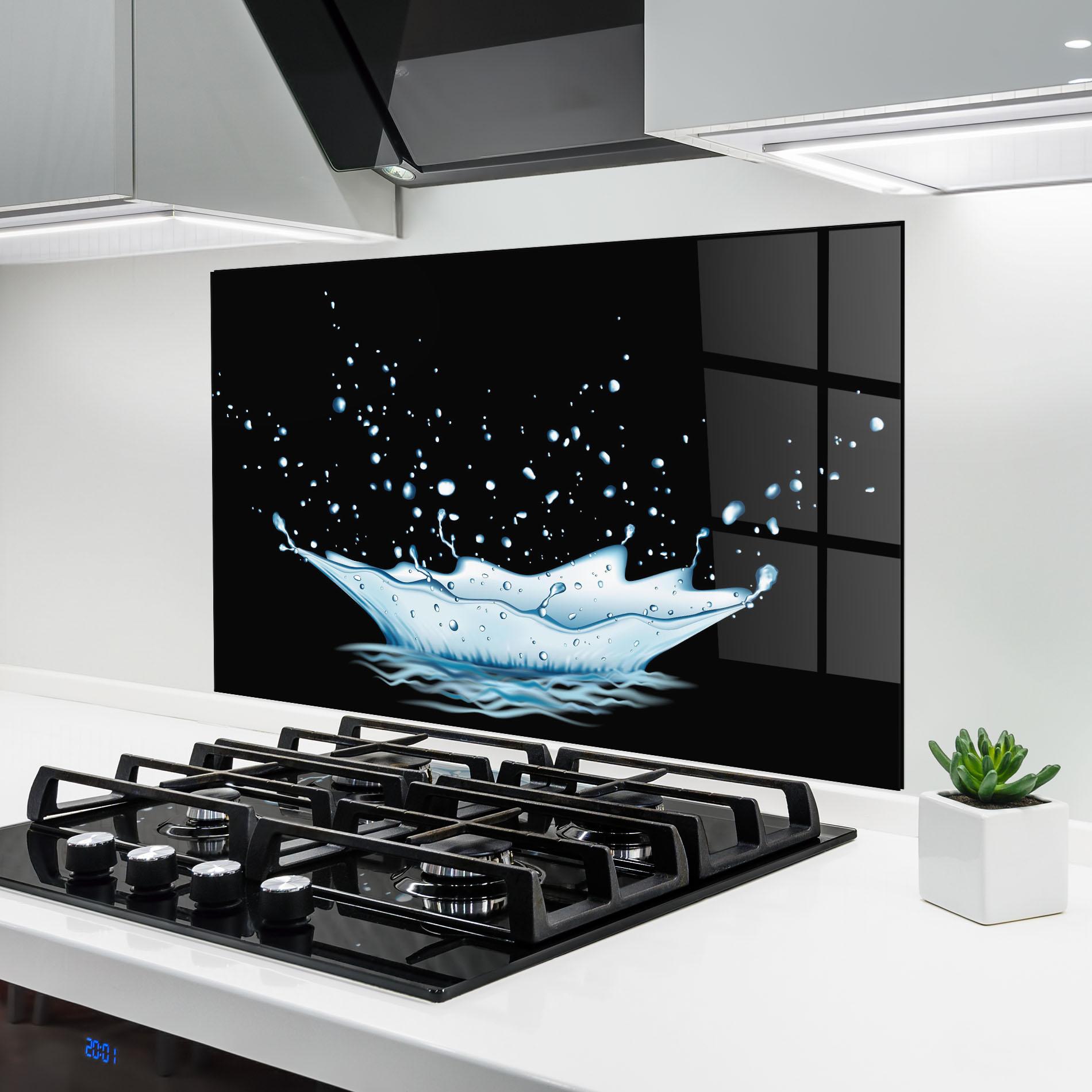 Konyhai üveg hátfal Water Splash On Black mockup 6