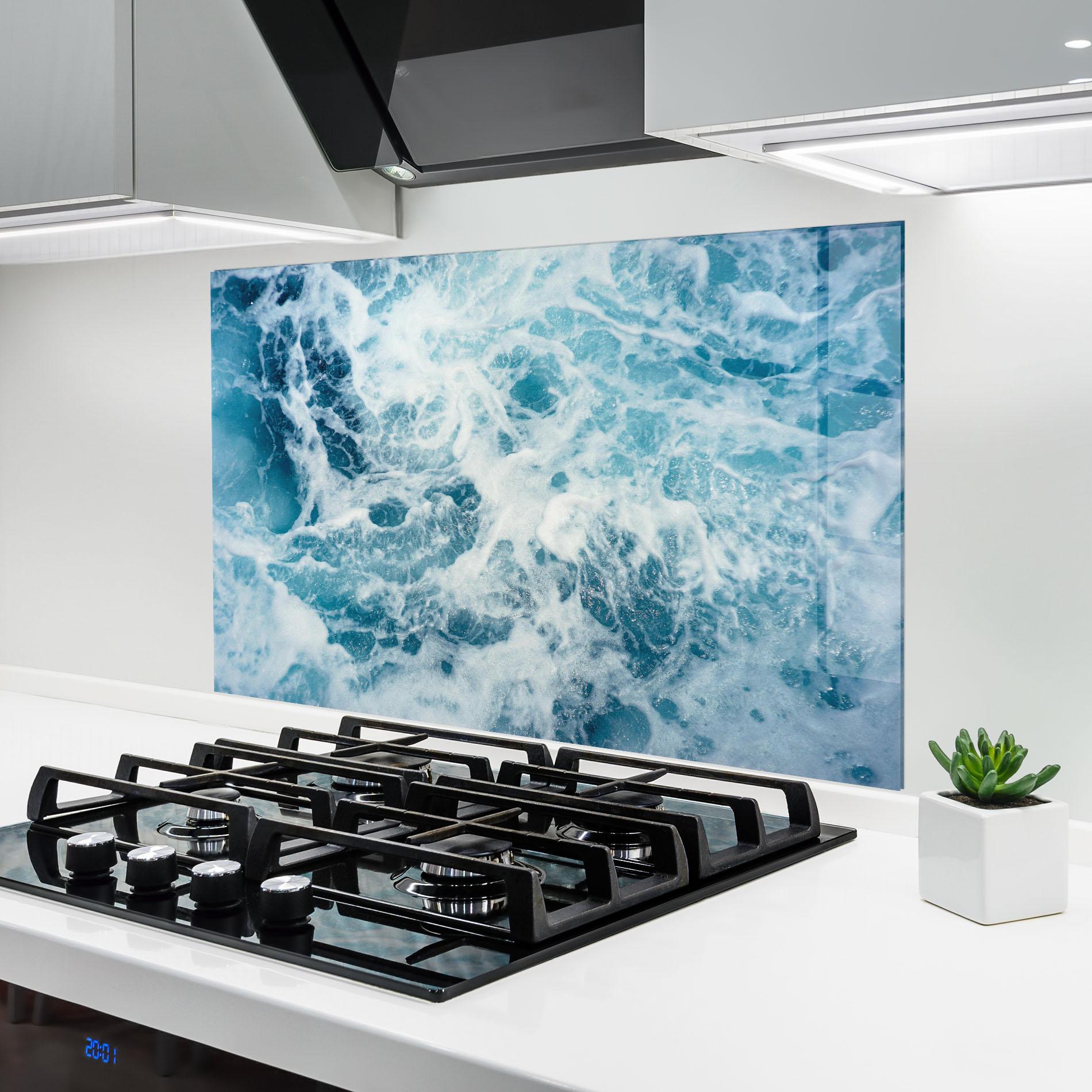 Konyhai üveg hátfal White Water Wave mockup 6
