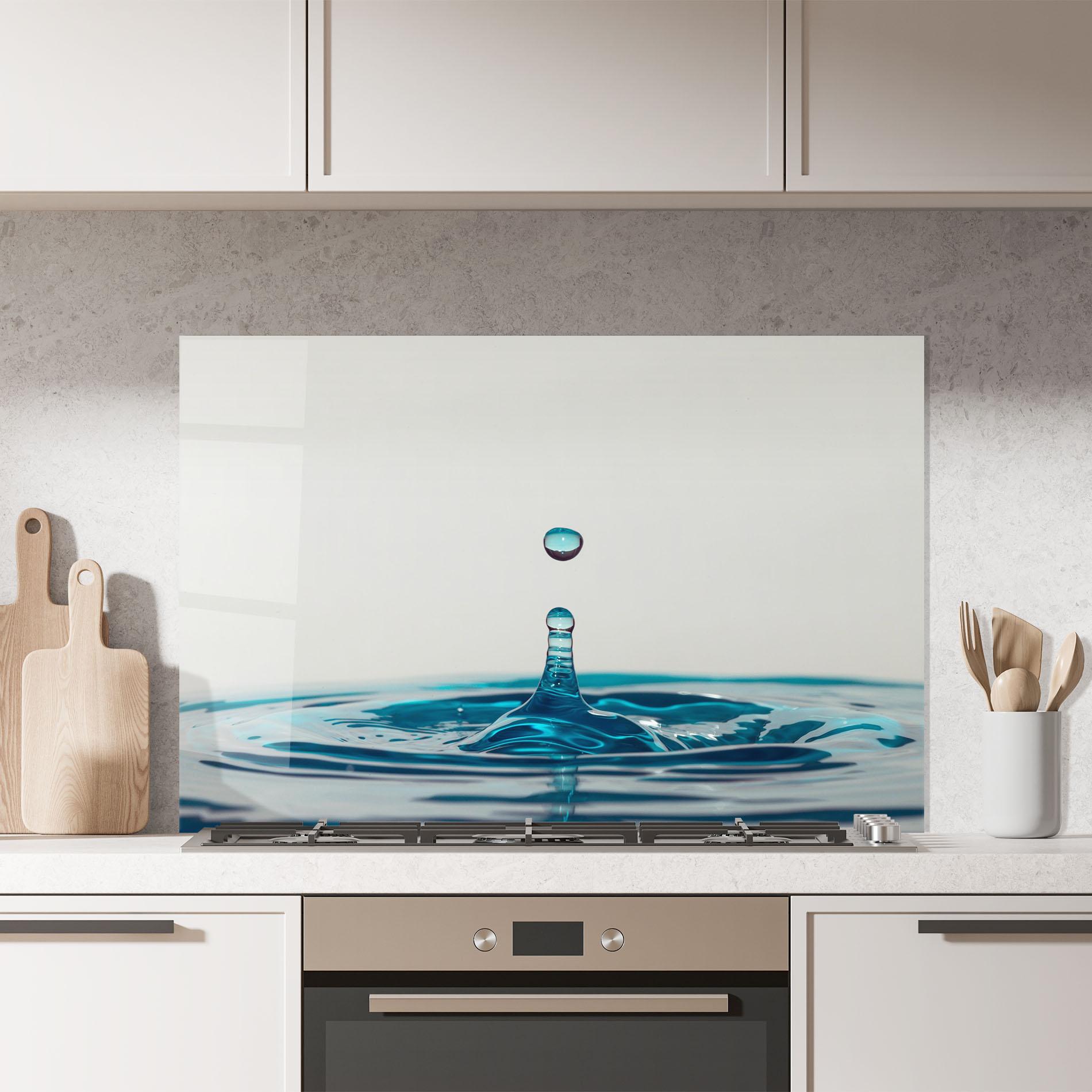 Konyhai üveg hátfal Blue Water Drop mockup 7