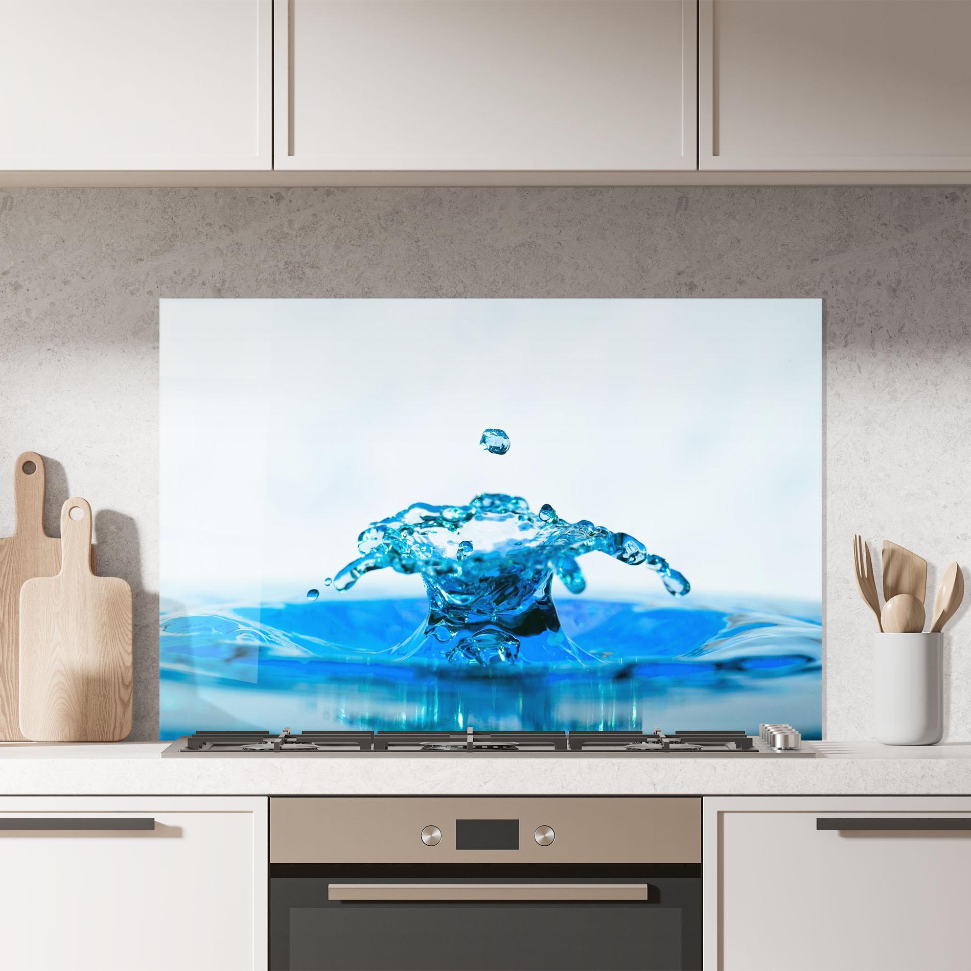 Konyhai üveg hátfal Blue Water Splash mockup 7