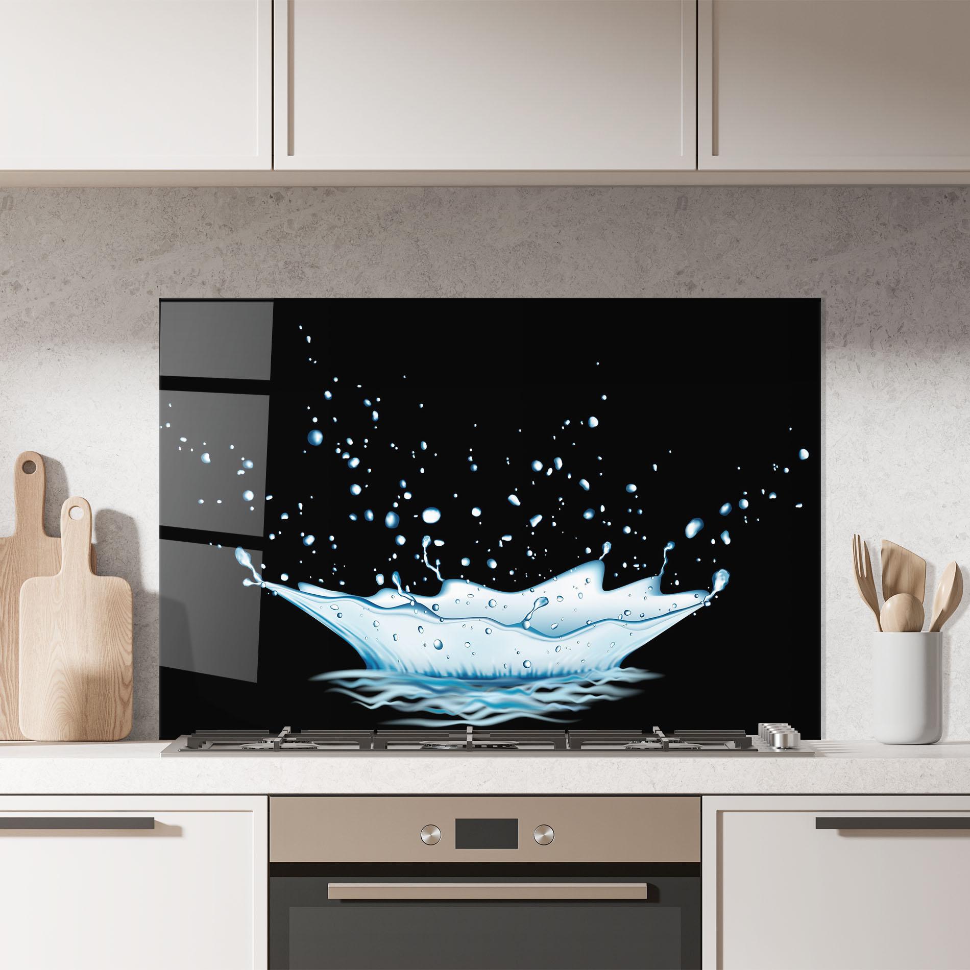Konyhai üveg hátfal Water Splash On Black mockup 7
